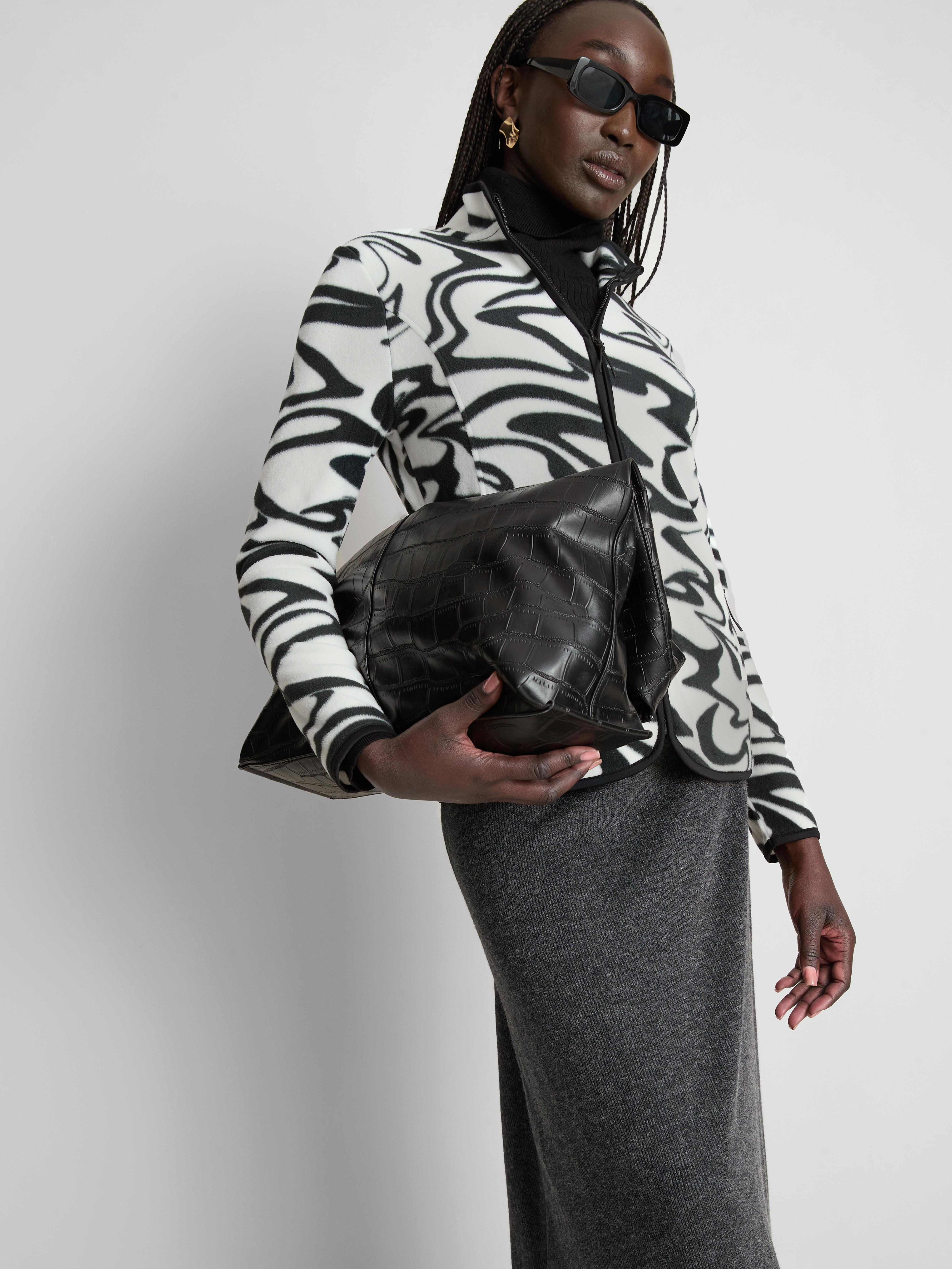 Women's White/Black Zip Through Fleece