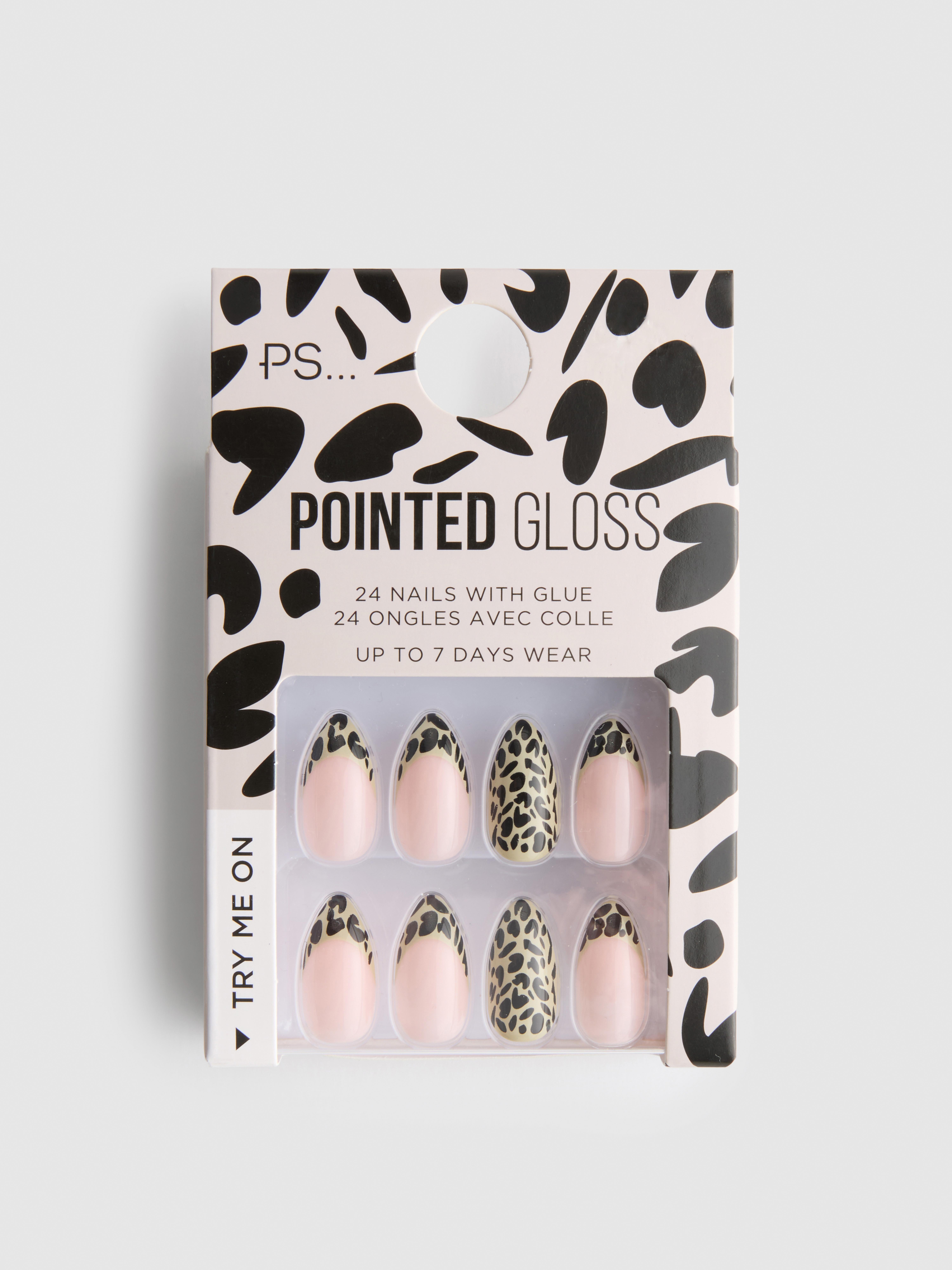 Faux ongles pointus brillants à motif animalier PS...