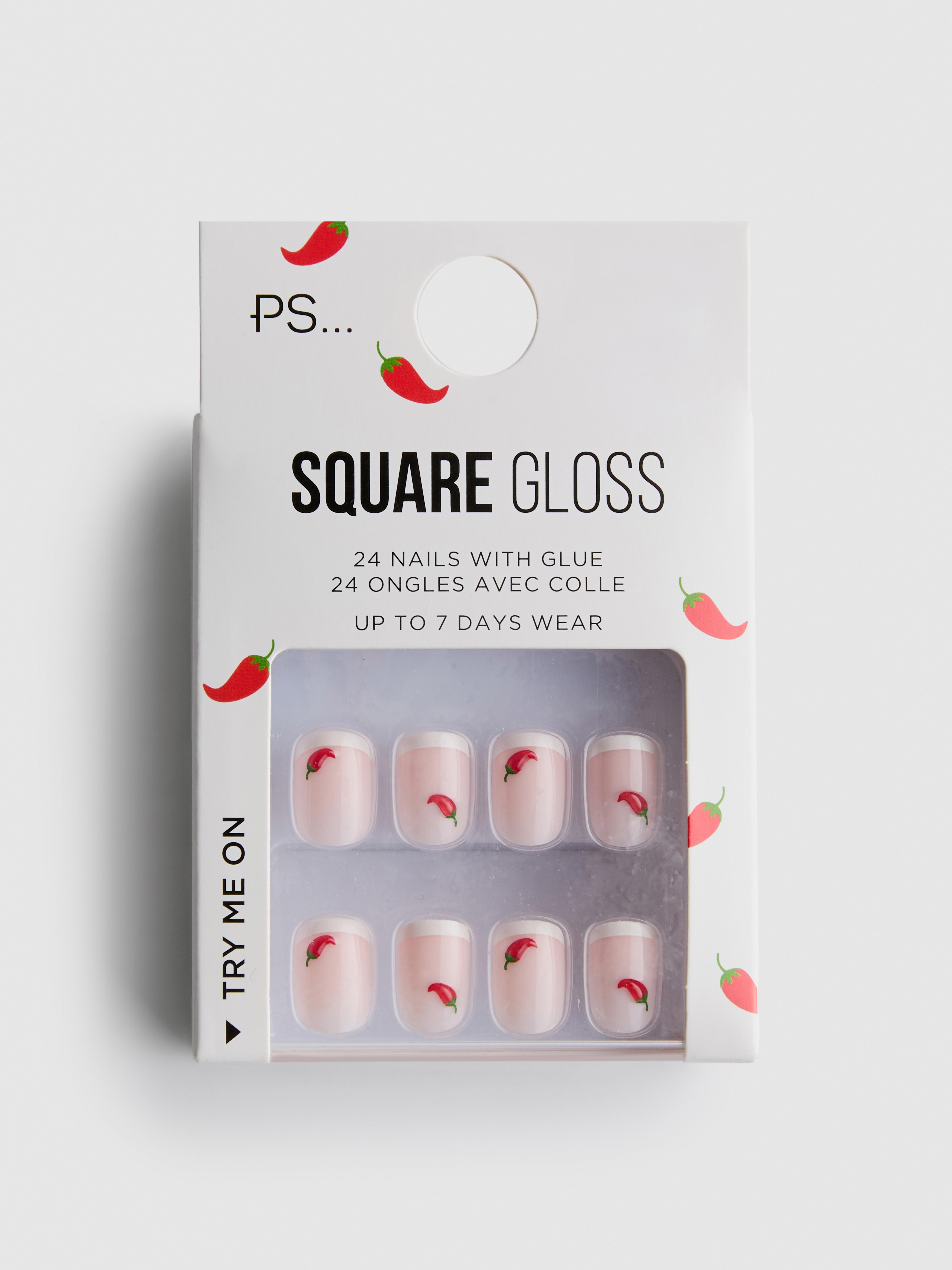 PS... Chilli Embellishment Square Gloss False Nails