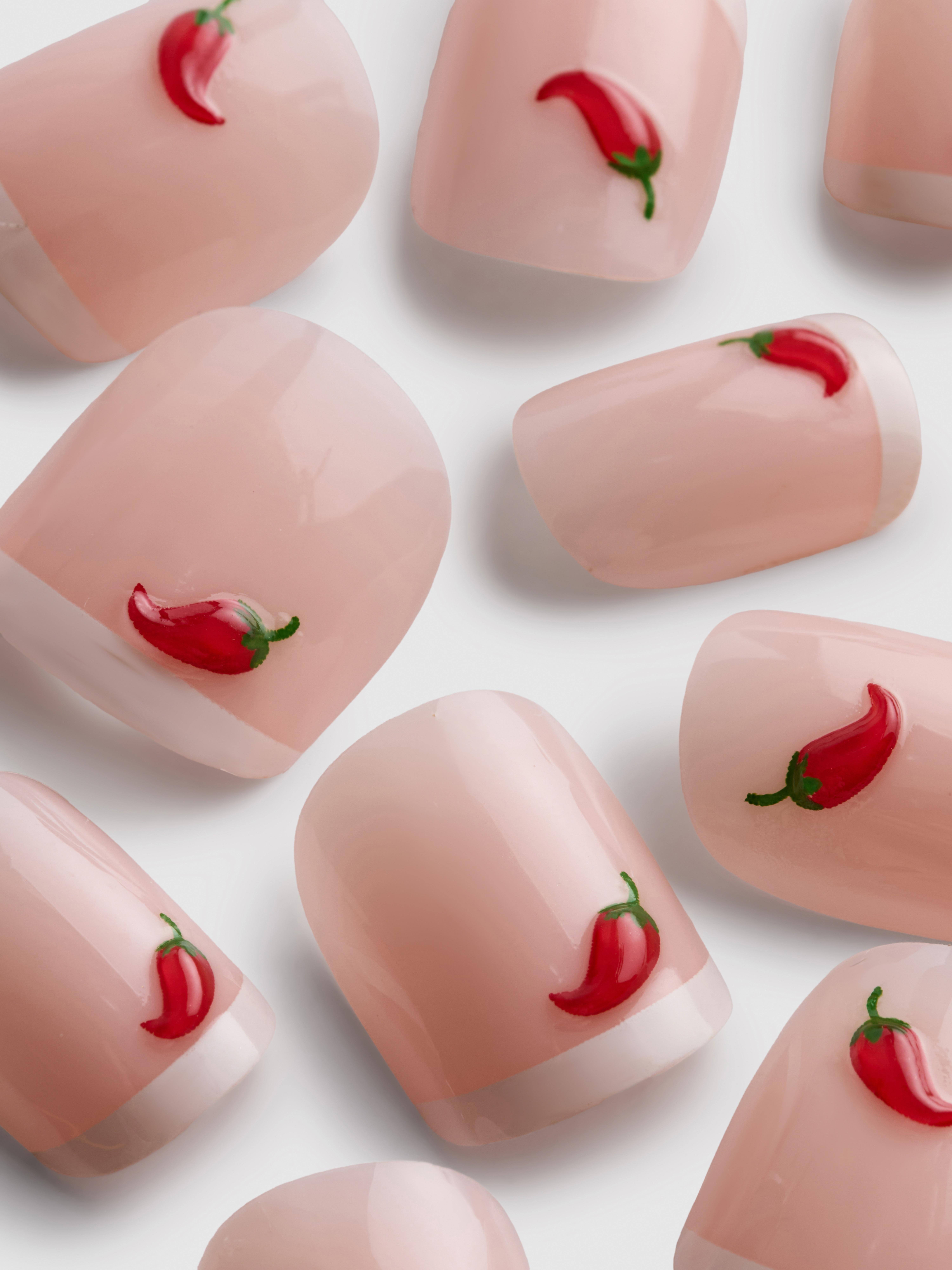 PS... Chilli Embellishment Square Gloss False Nails