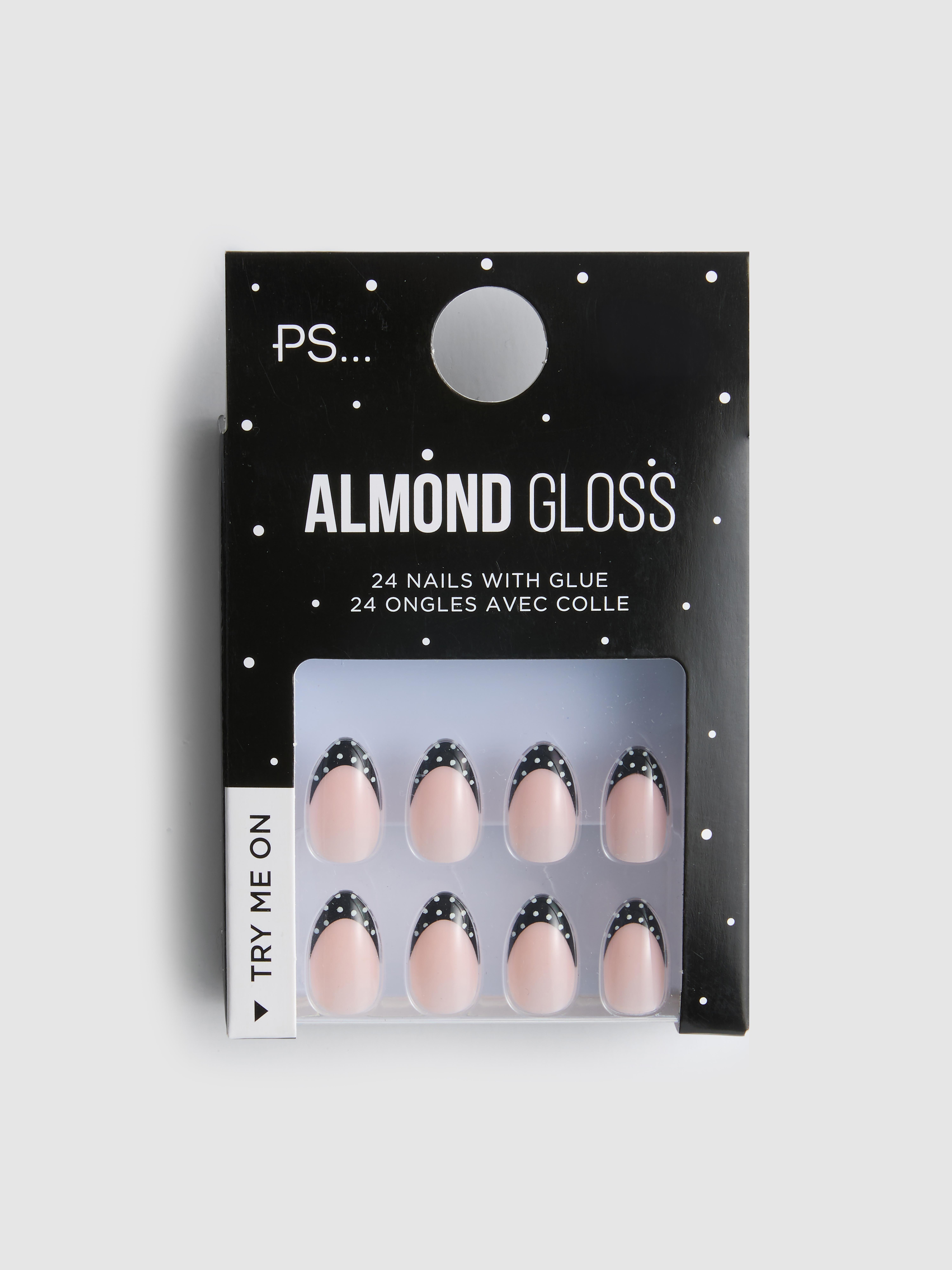 Polka Dot French Tip Almond Gloss False Nails