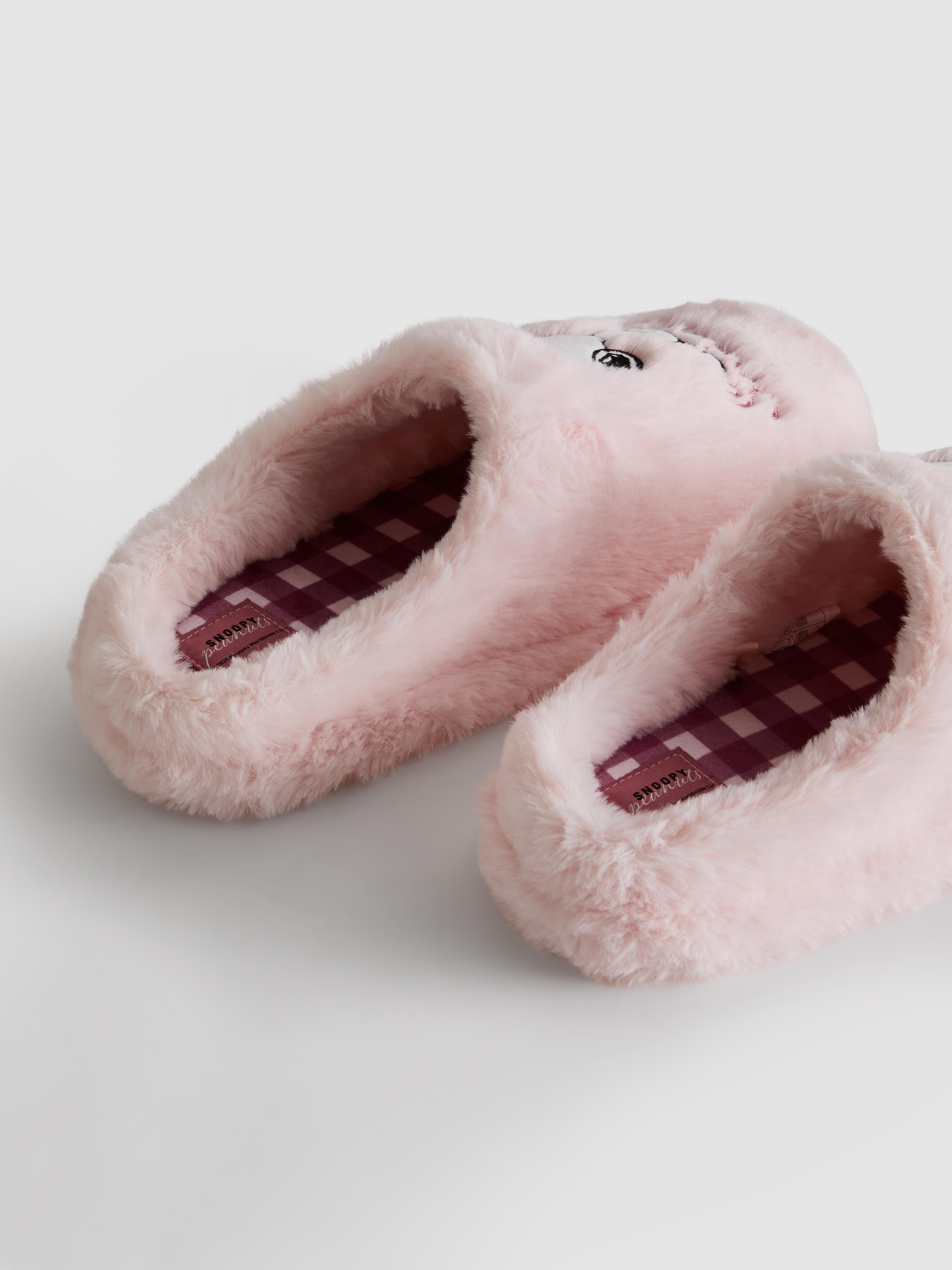 Women's Pink Snoopy Faux Fur Mule Slippers