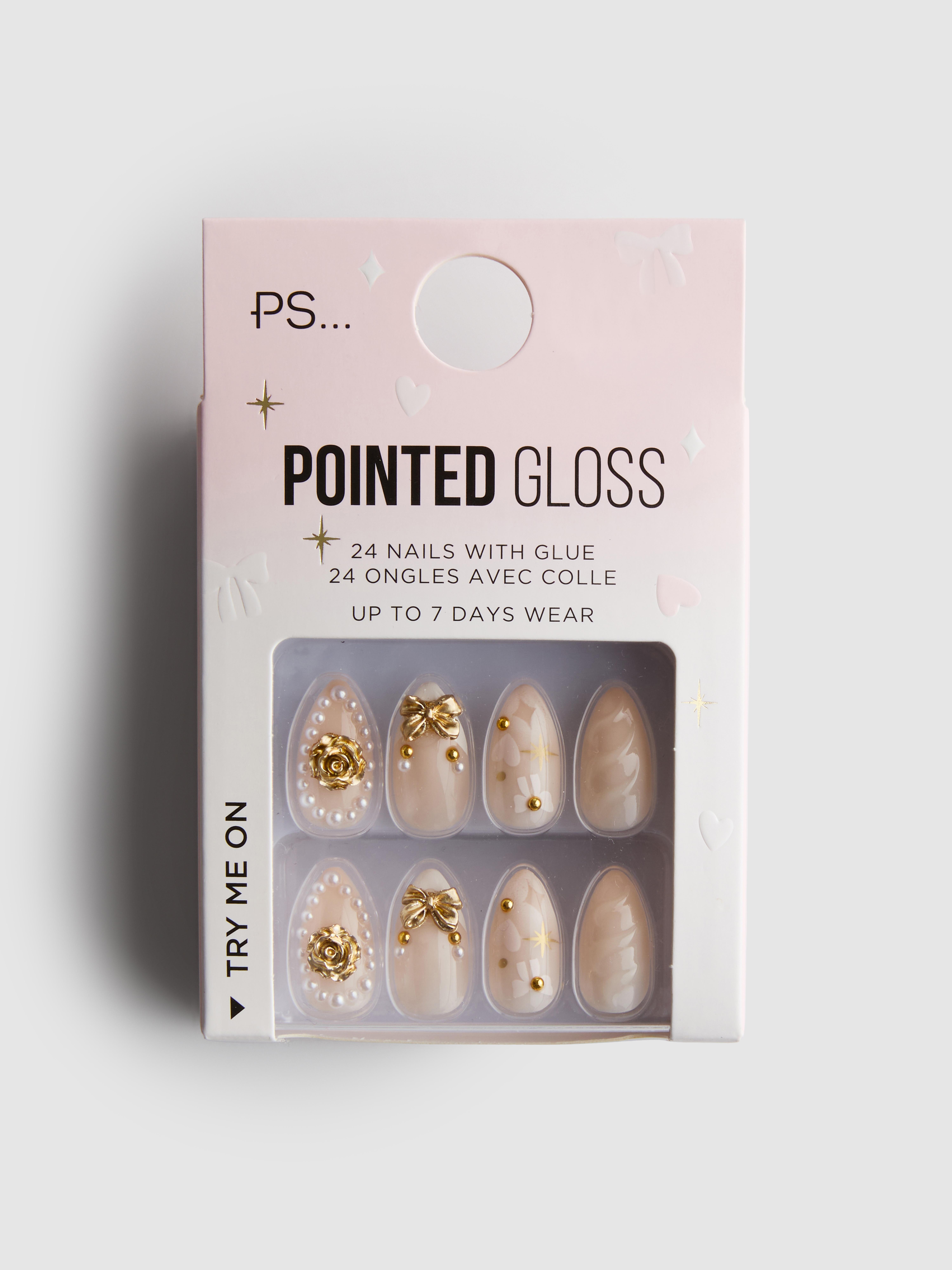 PS... Rose Embellishment Pointed Gloss False Nails