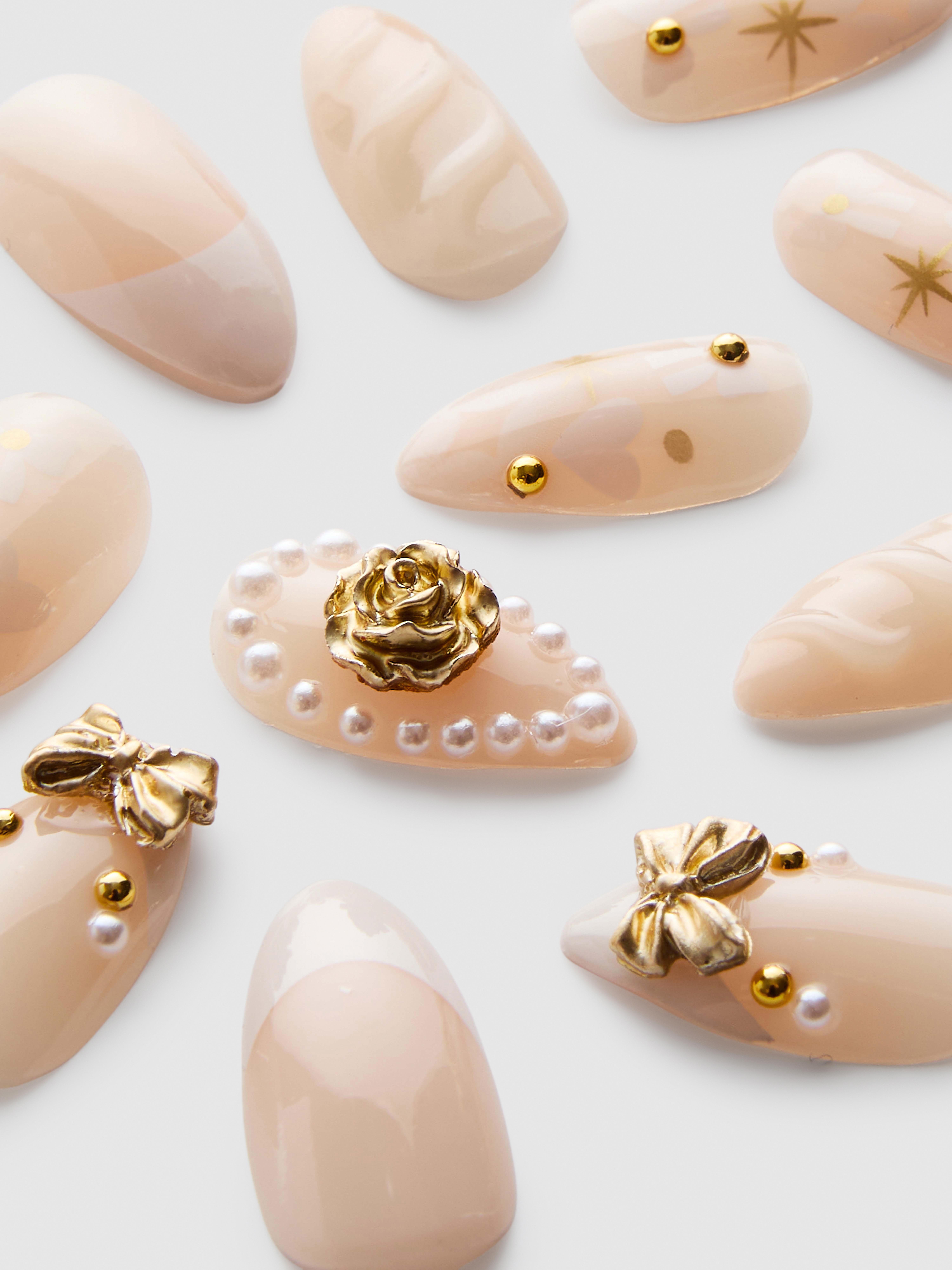PS... Rose Embellishment Pointed Gloss False Nails