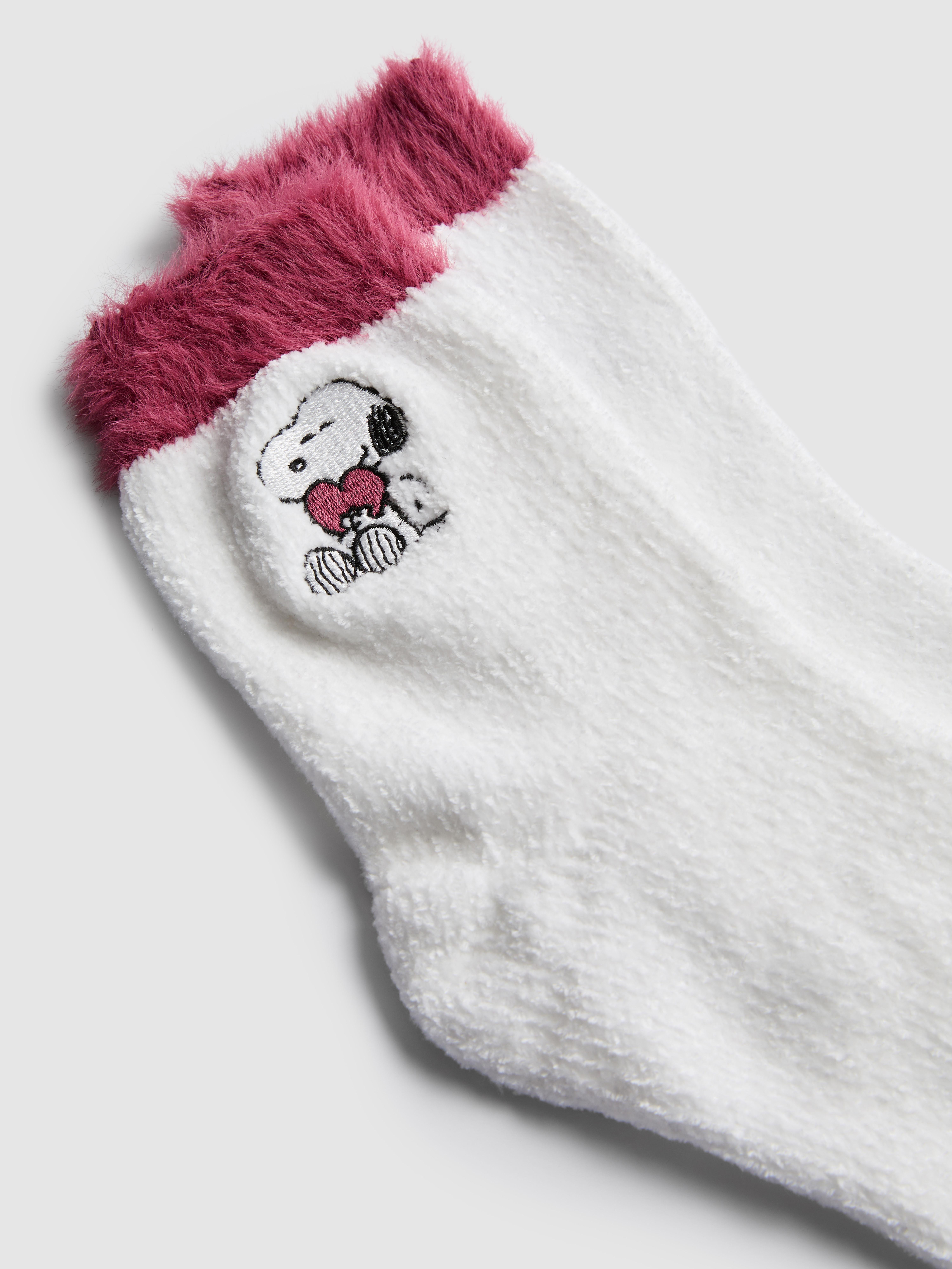 Women's White 1pk Snoopy Cuff Detail Crew Socks