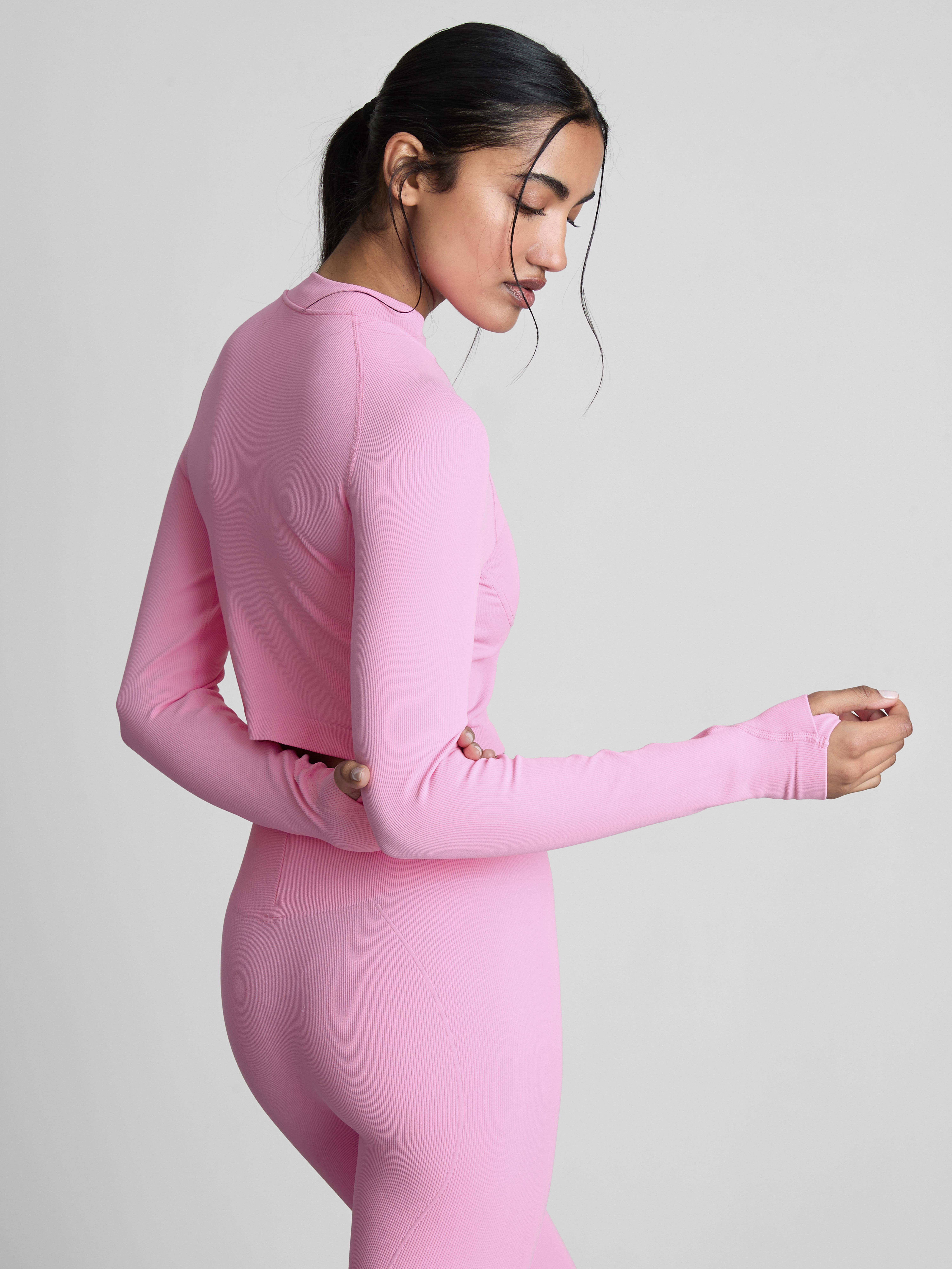 Women's Pink Seamless Active Cropped Contour Jacket