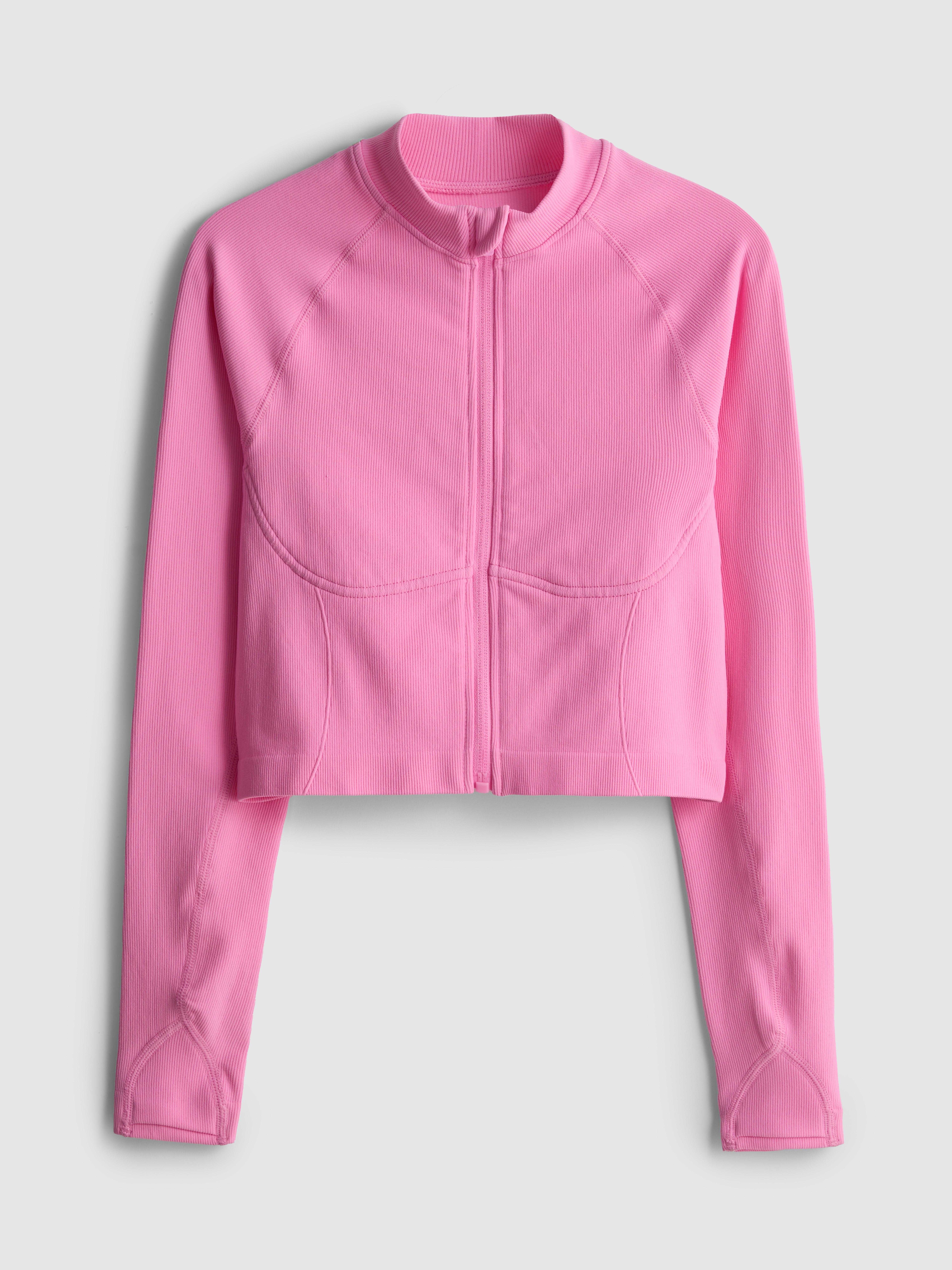 Women's Pink Seamless Active Cropped Contour Jacket