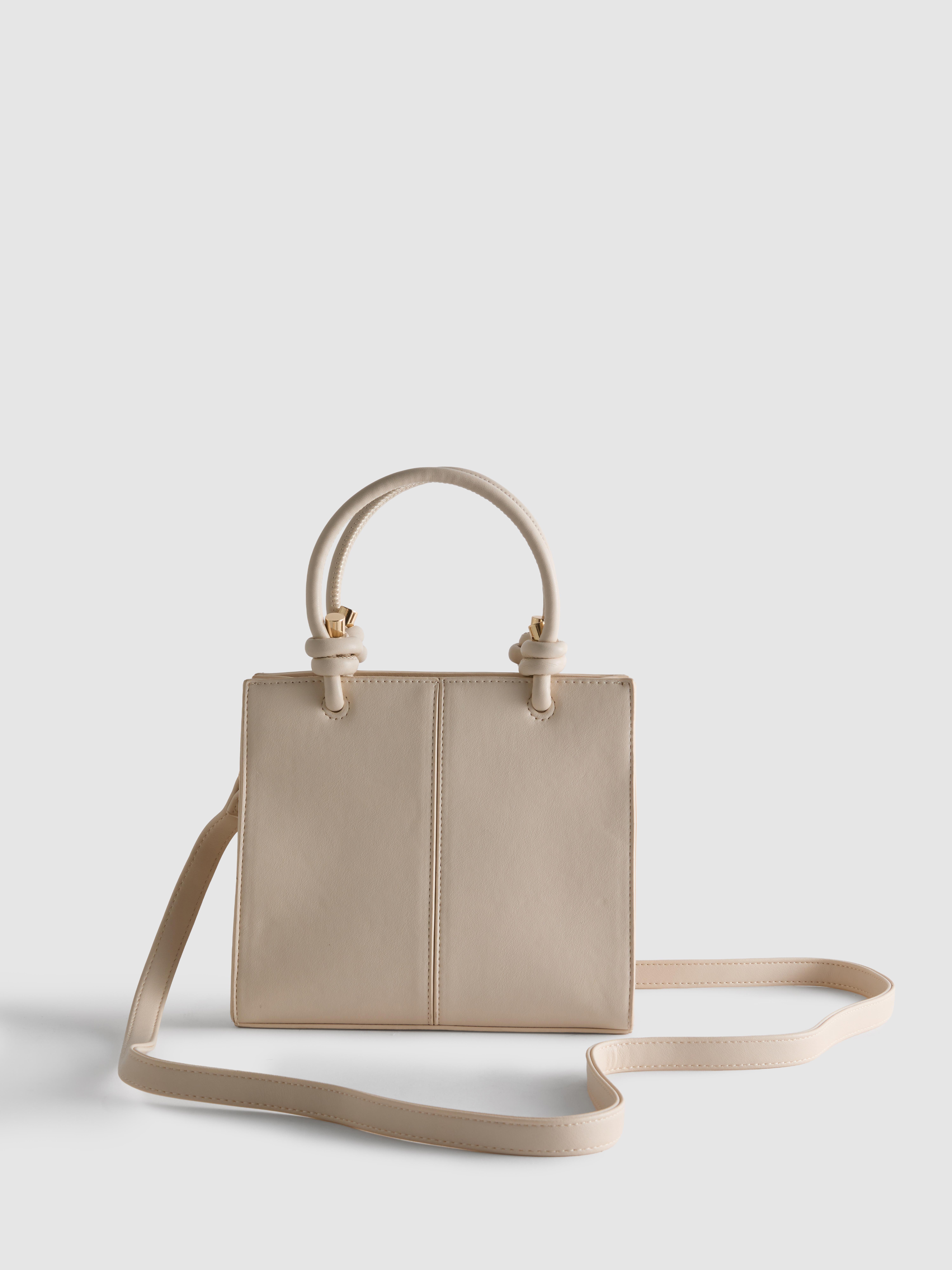Faux Leather Mini Tote Bag Ecru
