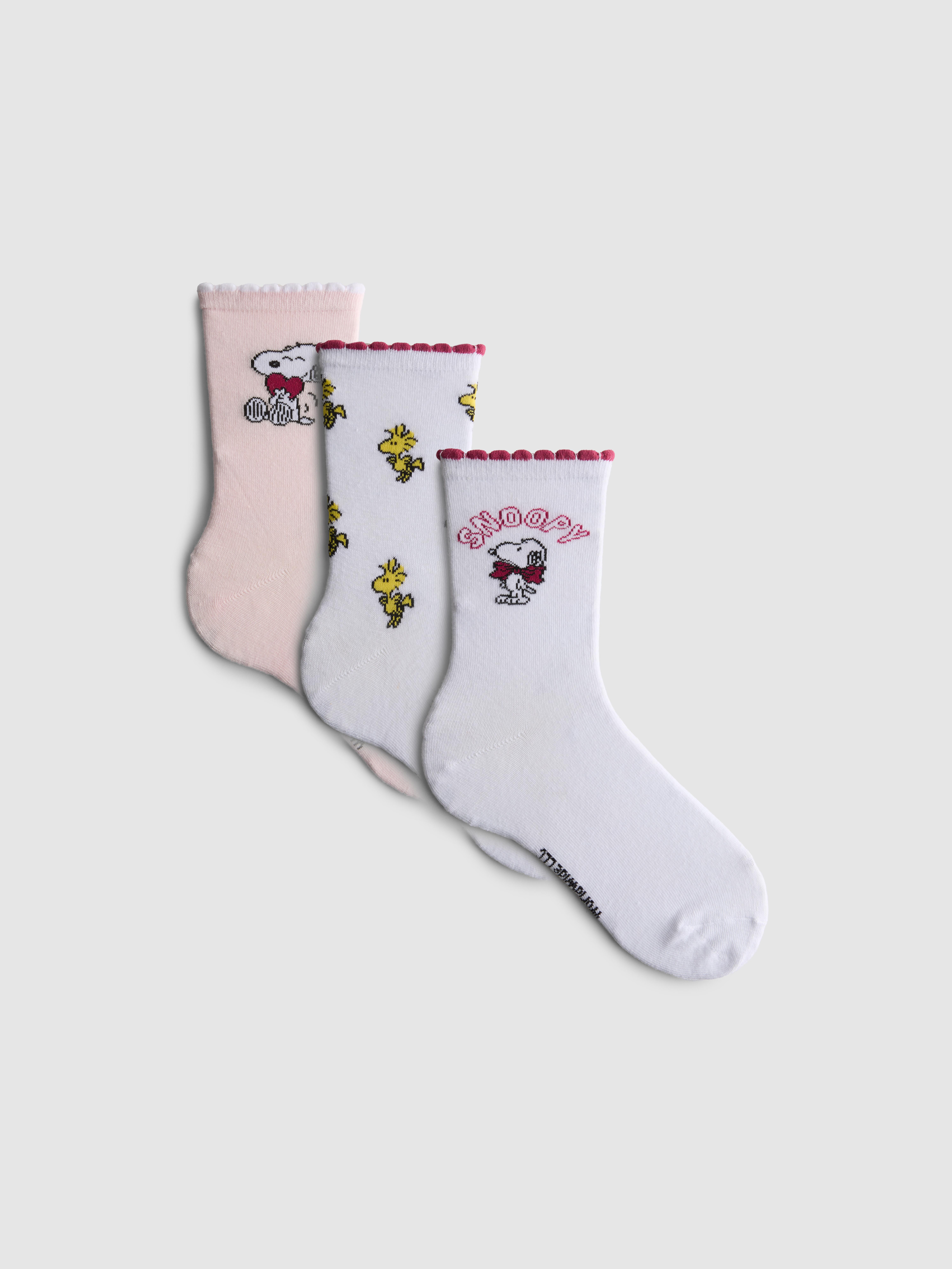 Women's Cream 3pk Snoopy Crew Socks