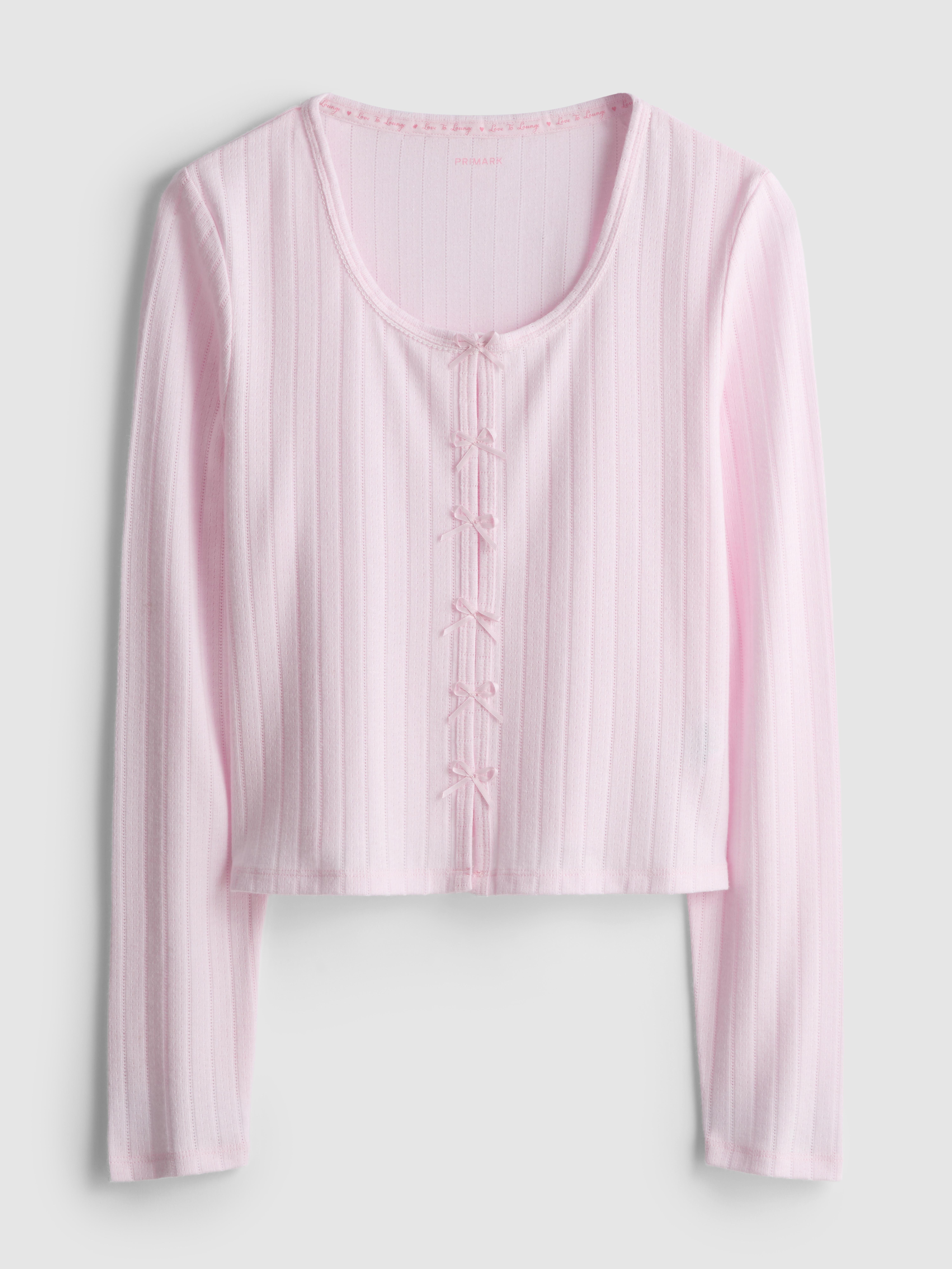 Women's Light Pink Pointelle Stripe Long Sleeve Pajama Top