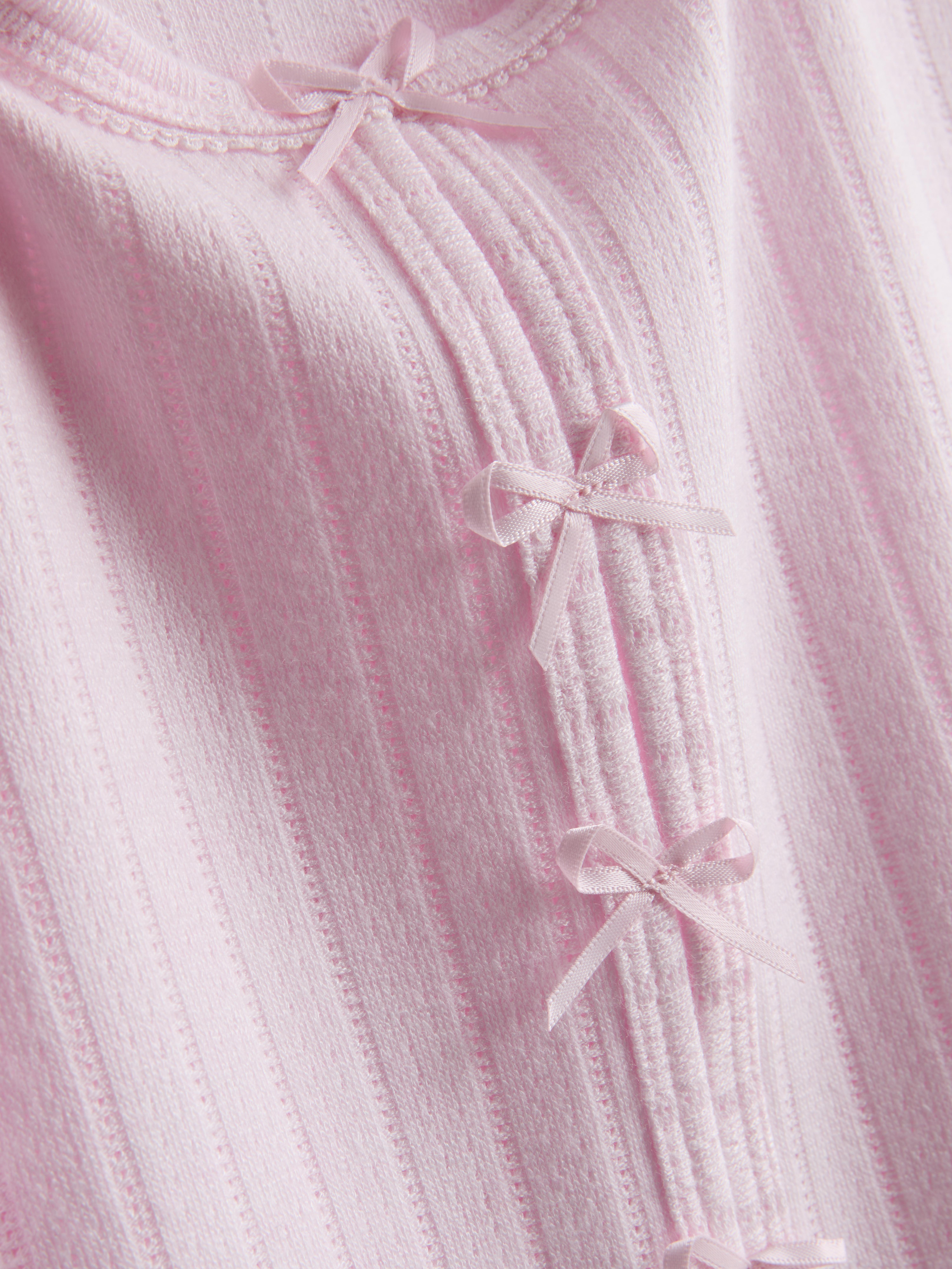 Women's Light Pink Pointelle Stripe Long Sleeve Pajama Top