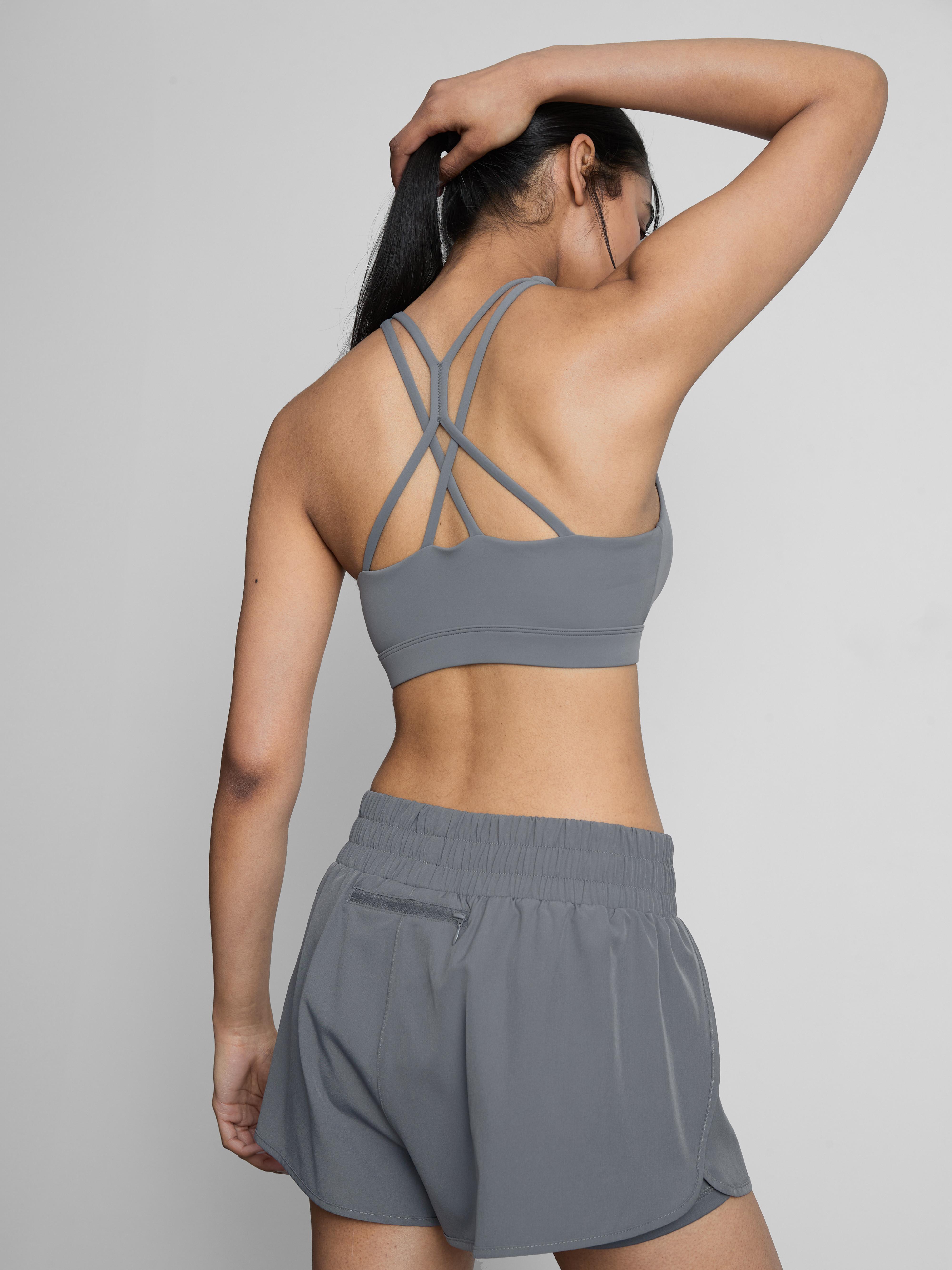 Women's Gray Buttery-Soft Strappy Crop Top
