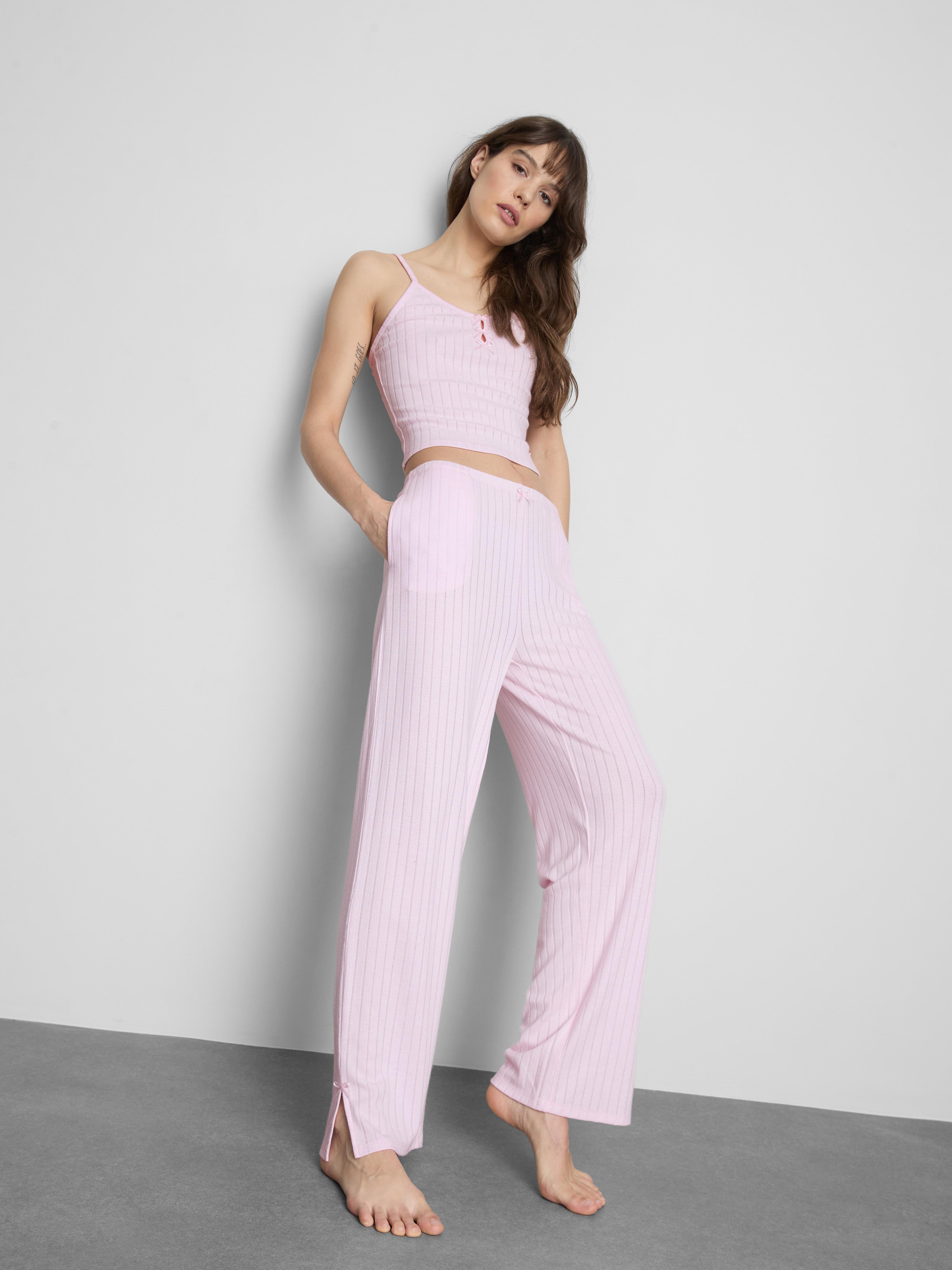 Women's Light Pink Pointelle Stripe Pajama Pants