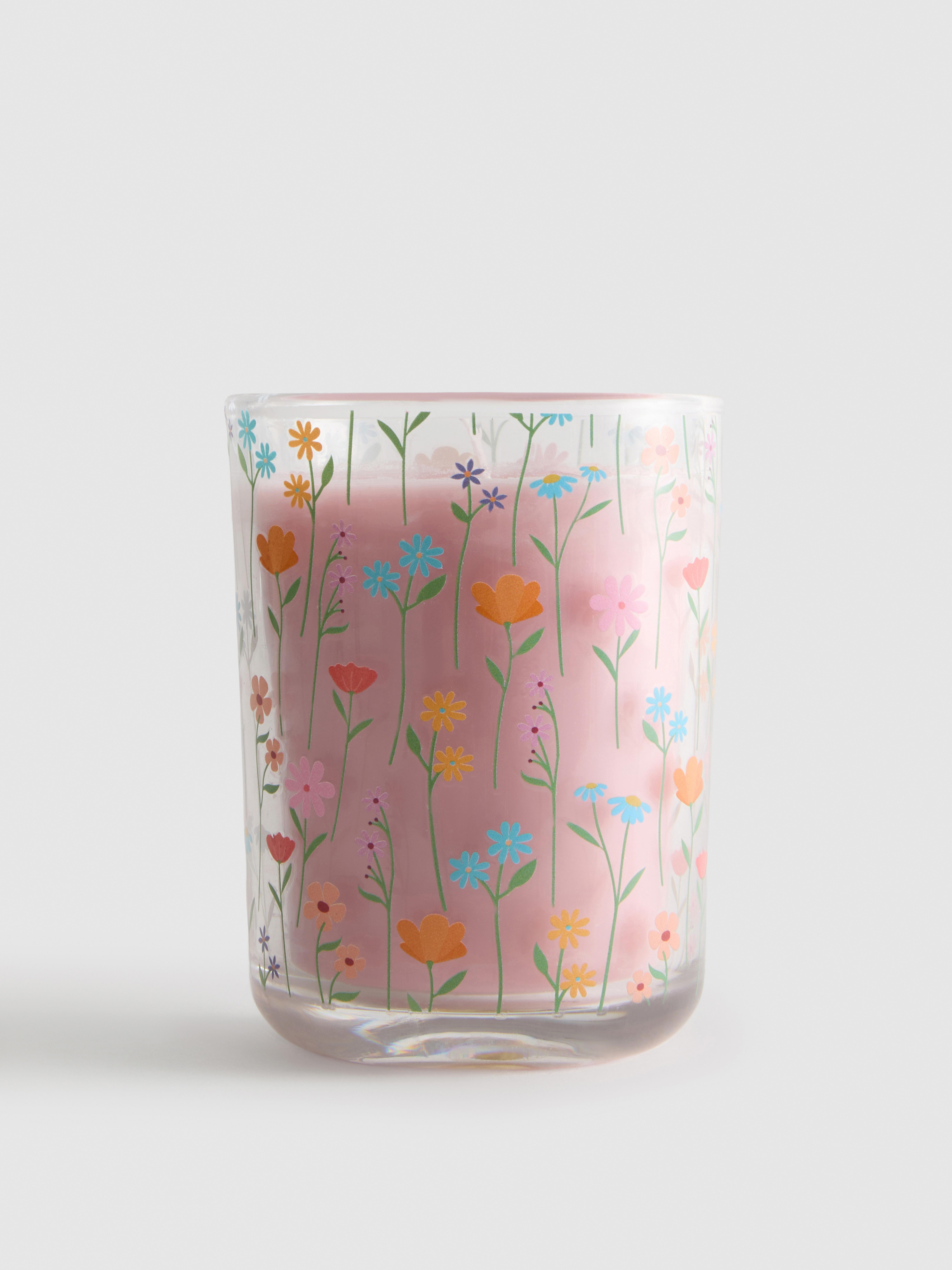 Scented Candle In Floral Glass Jar