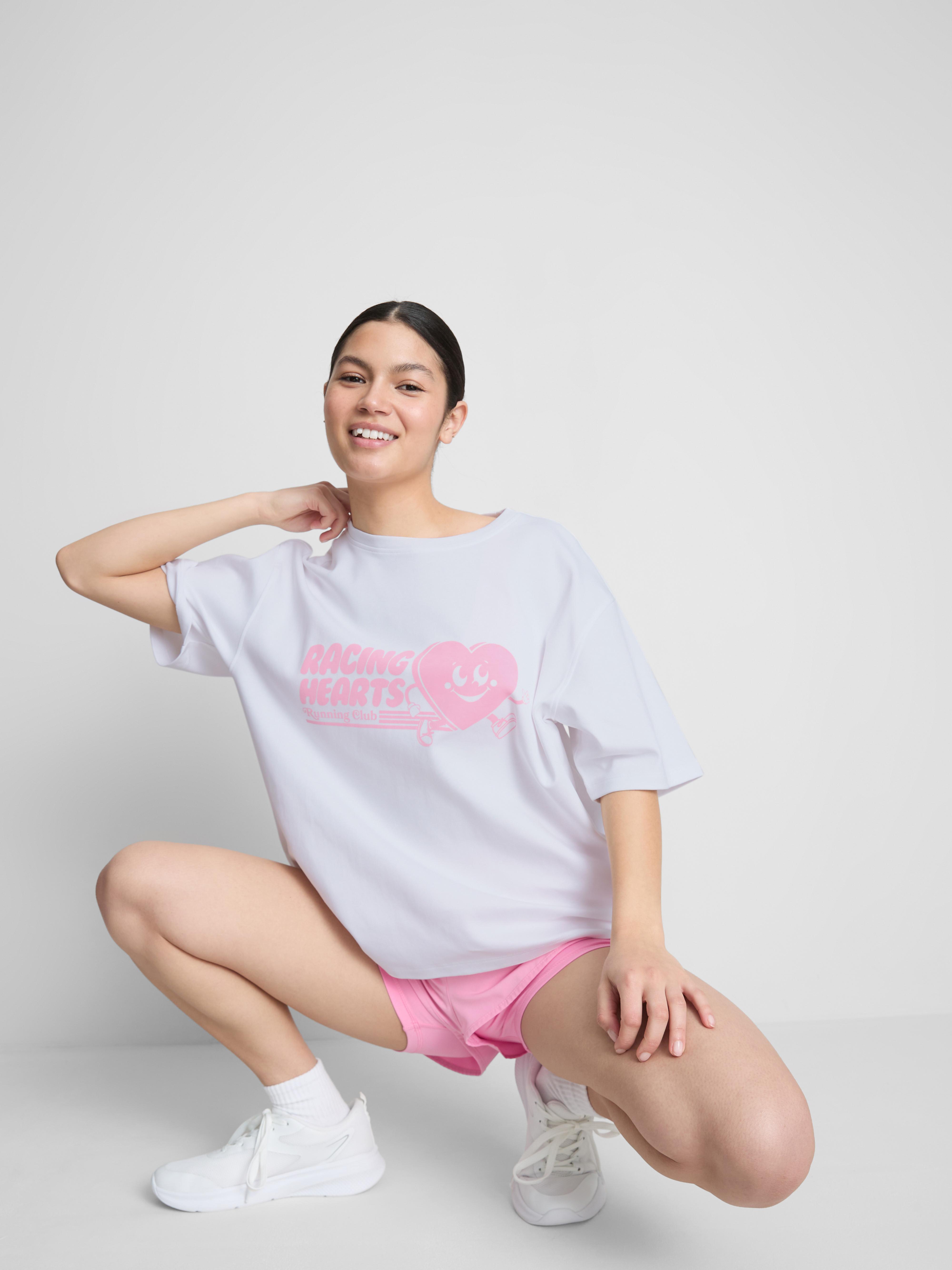 Women's White Relaxed Cotton Graphic Active Tee