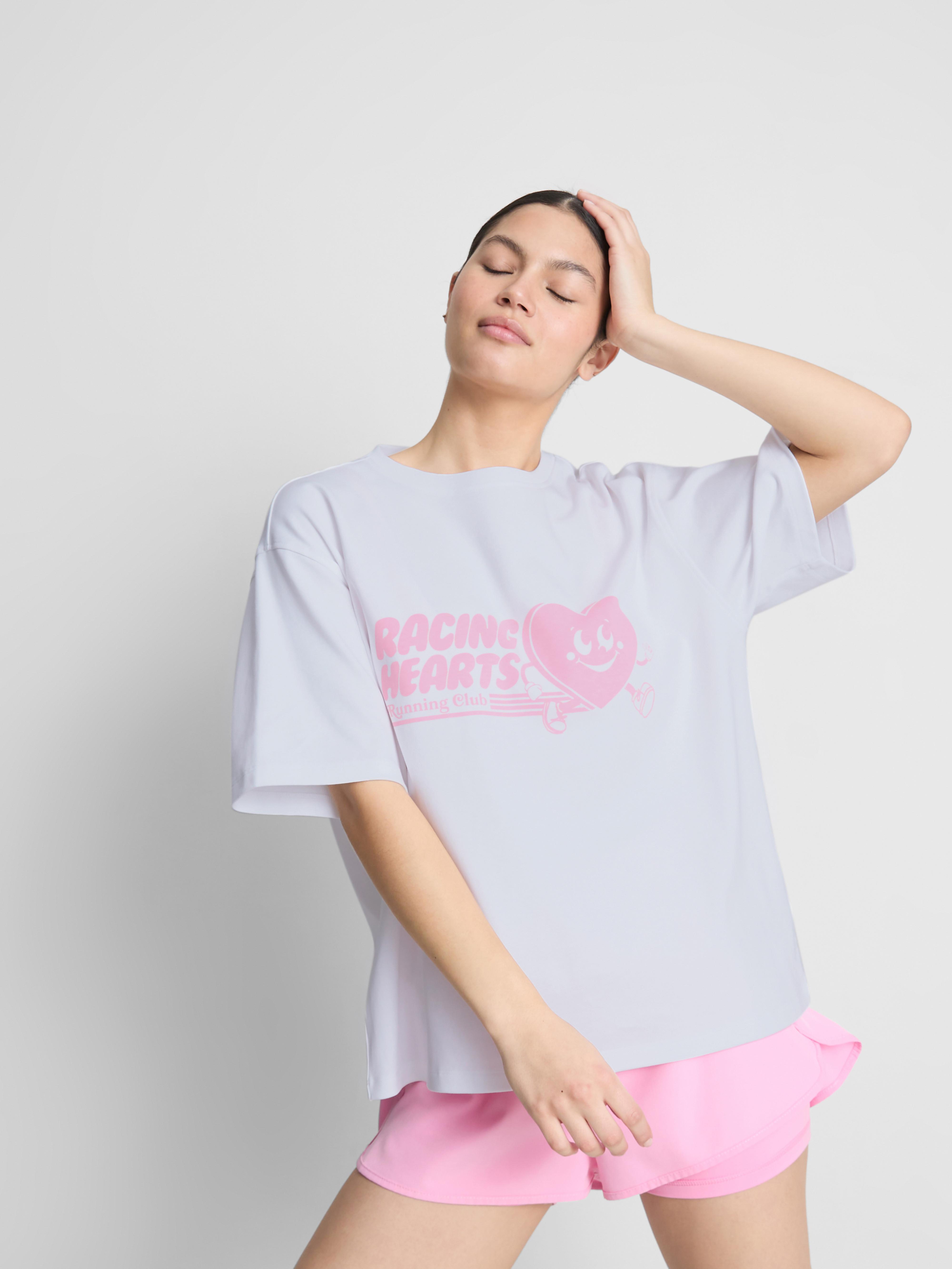 Women's White Relaxed Cotton Graphic Active Tee