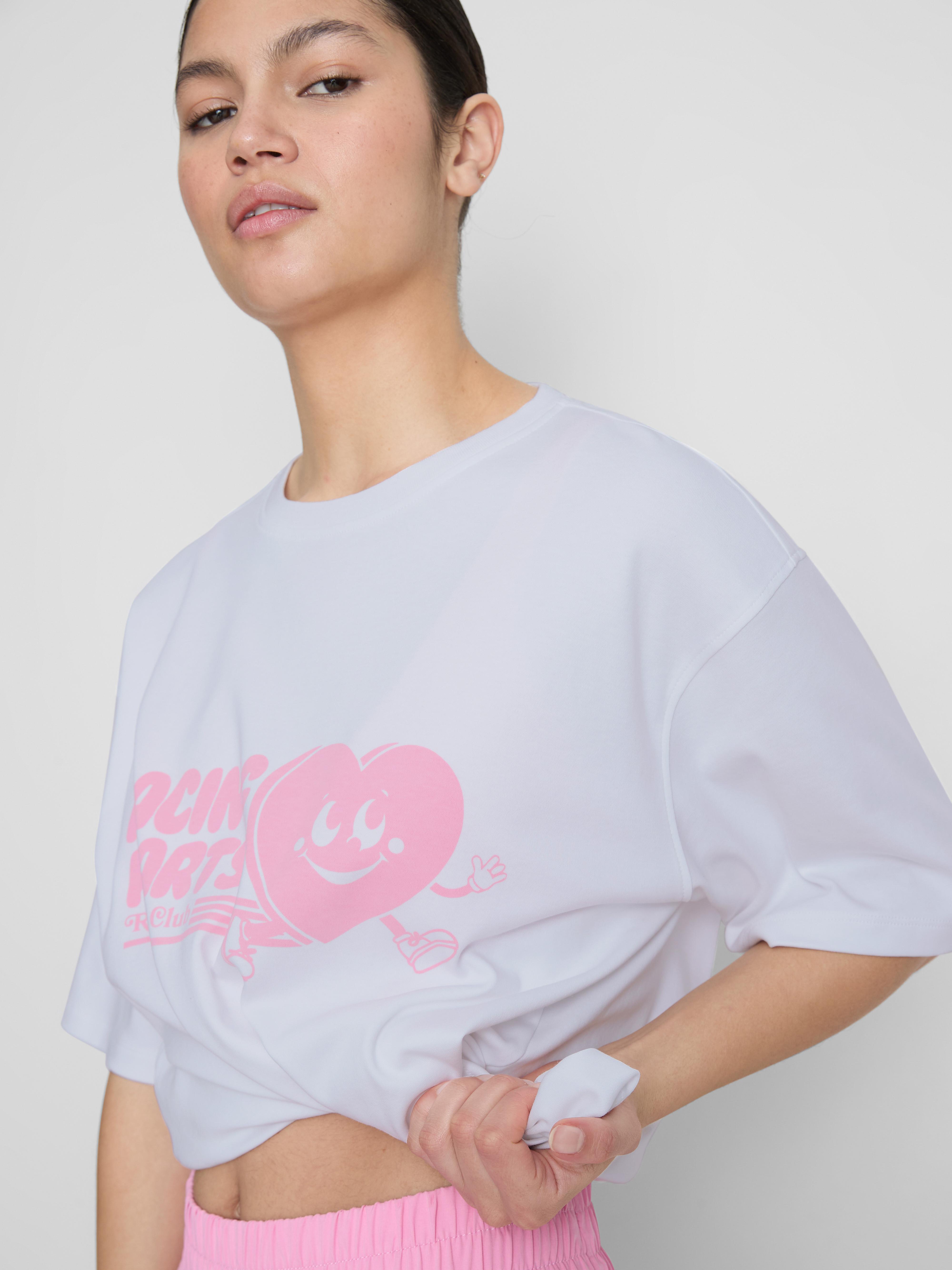 Women's White Relaxed Cotton Graphic Active Tee