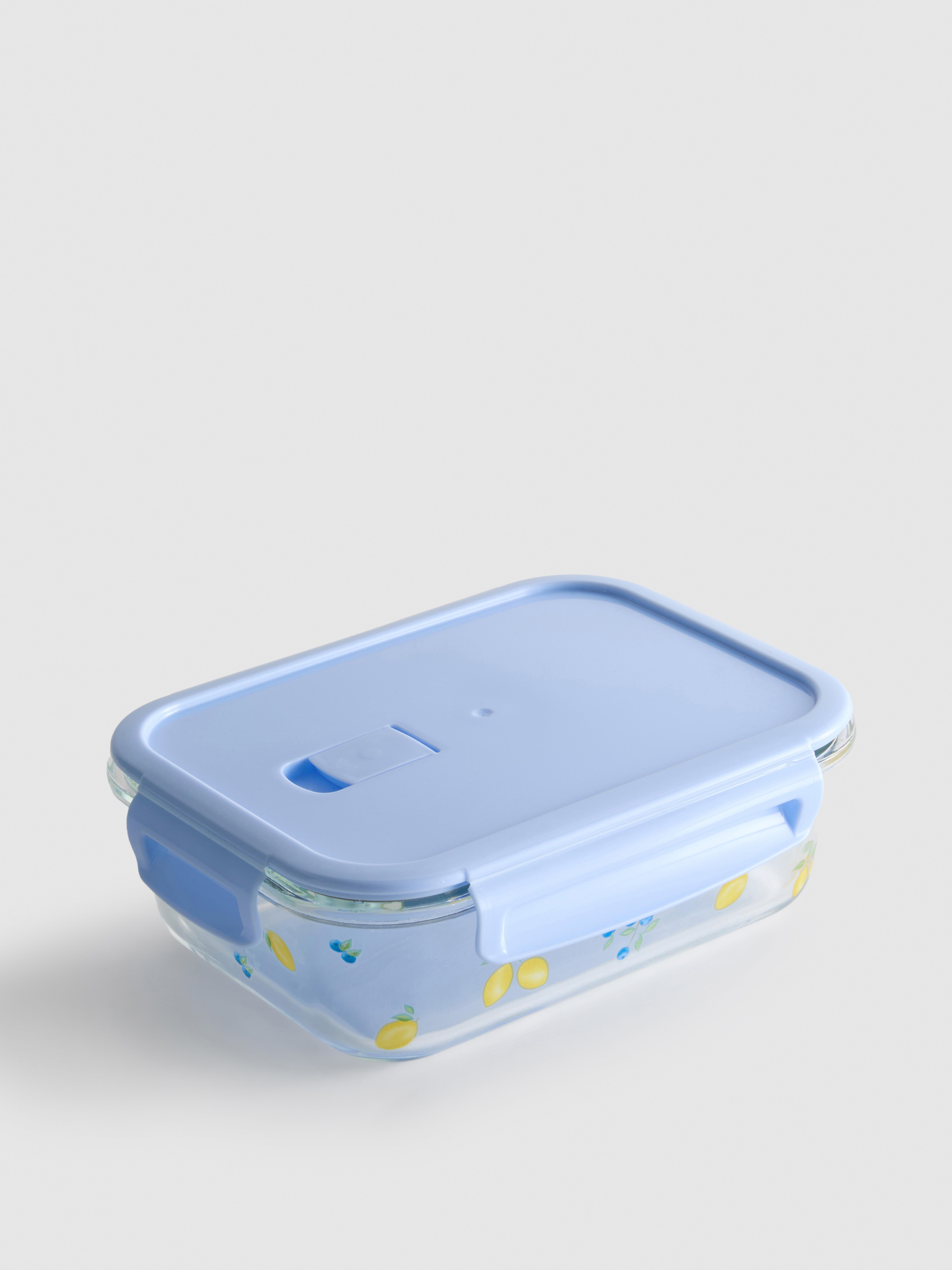 Glazen voedselcontainer met deksel en print