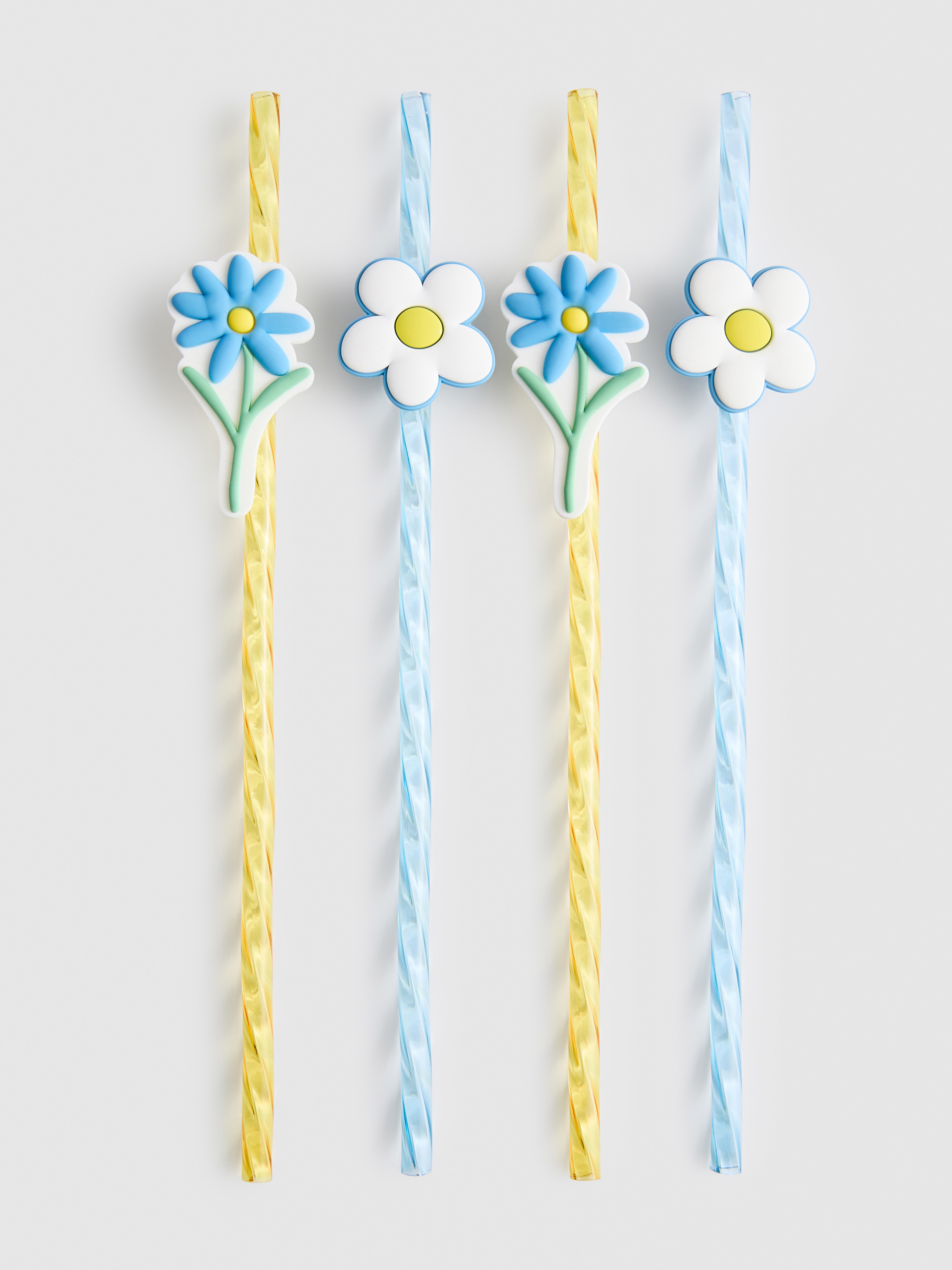 Lot de 4 pailles torsadées à fleurs