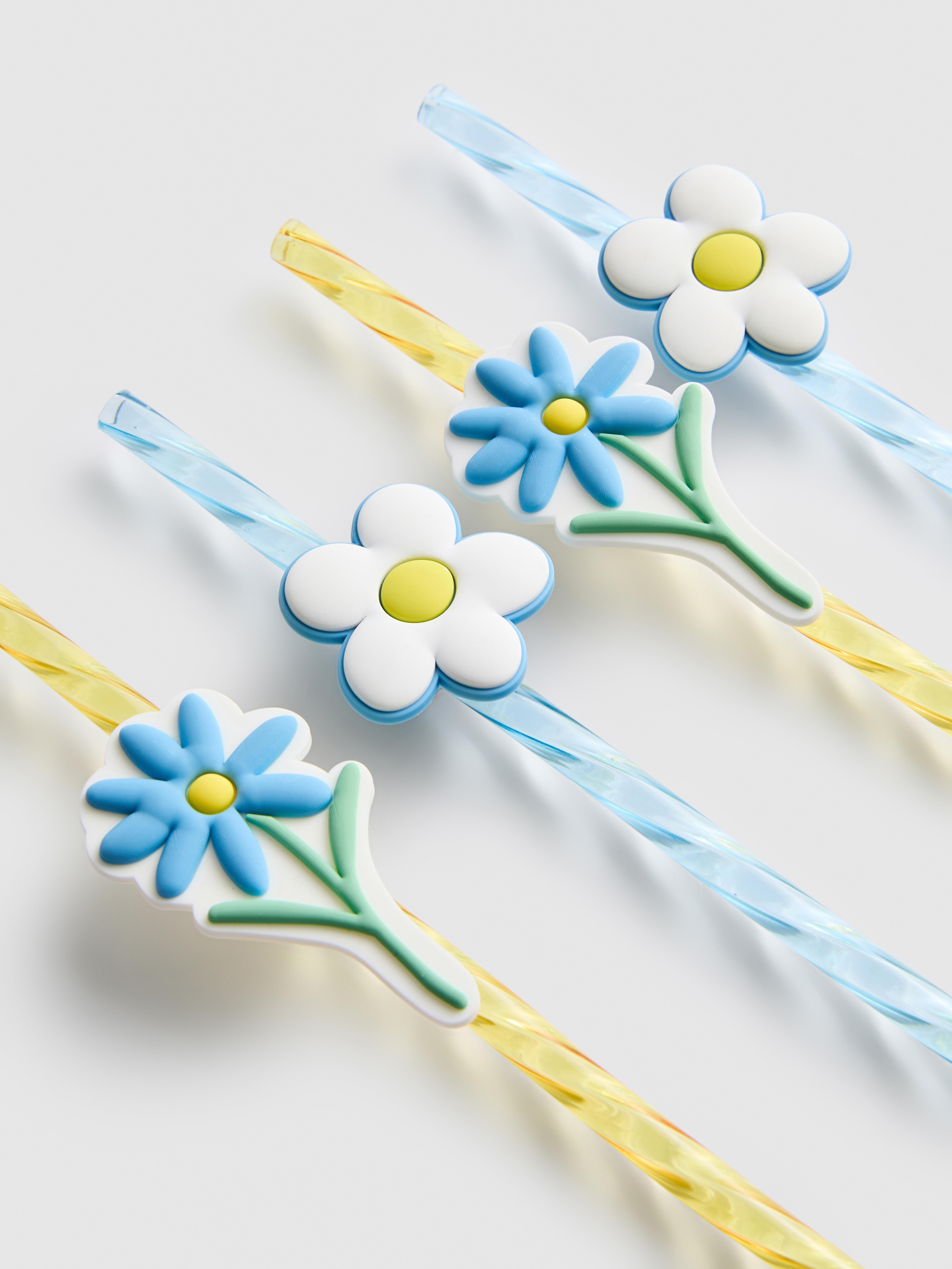 Lot de 4 pailles torsadées à fleurs