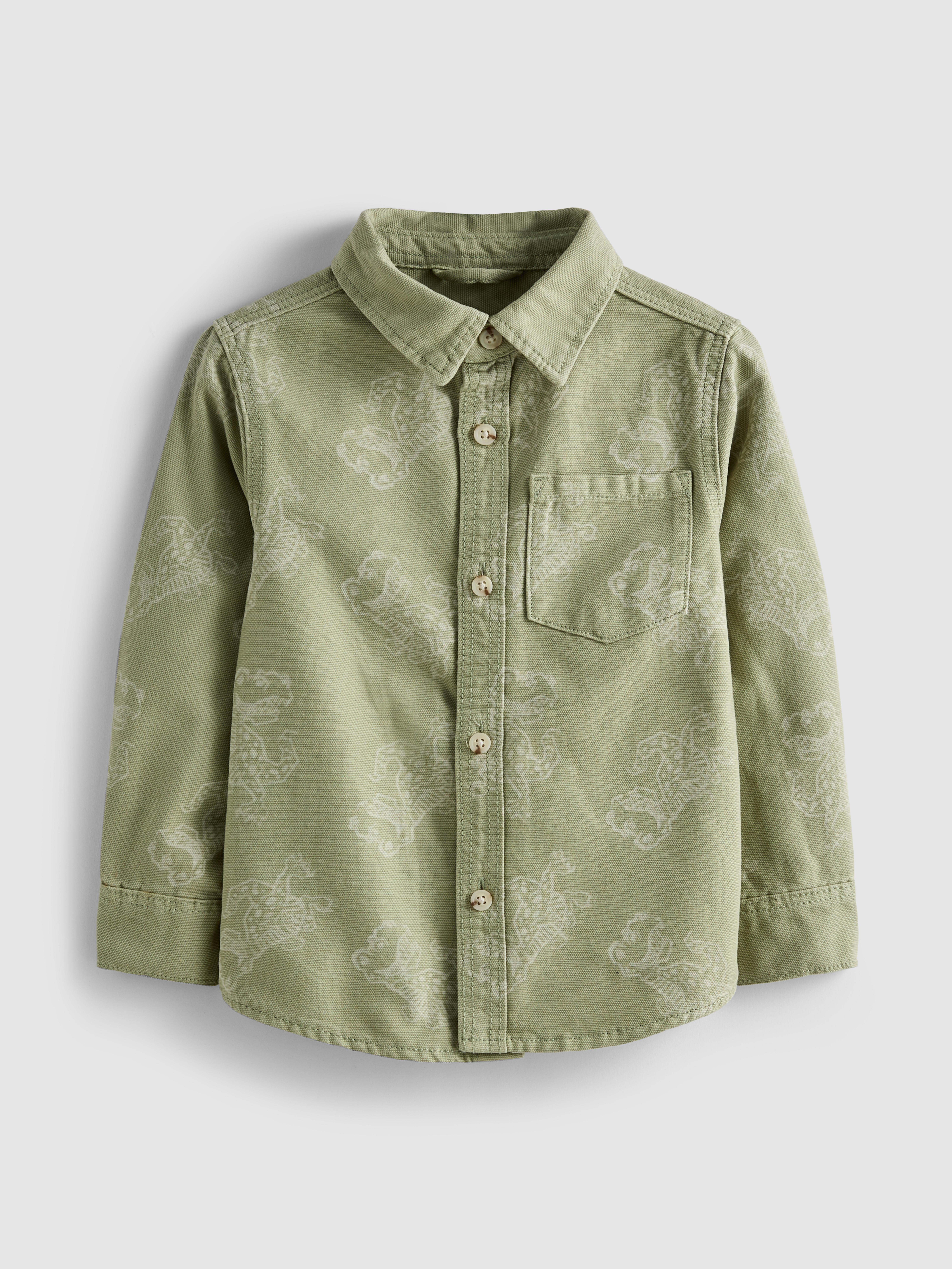 Boys Green 1.5-8yrs | Printed Canvas Shirt