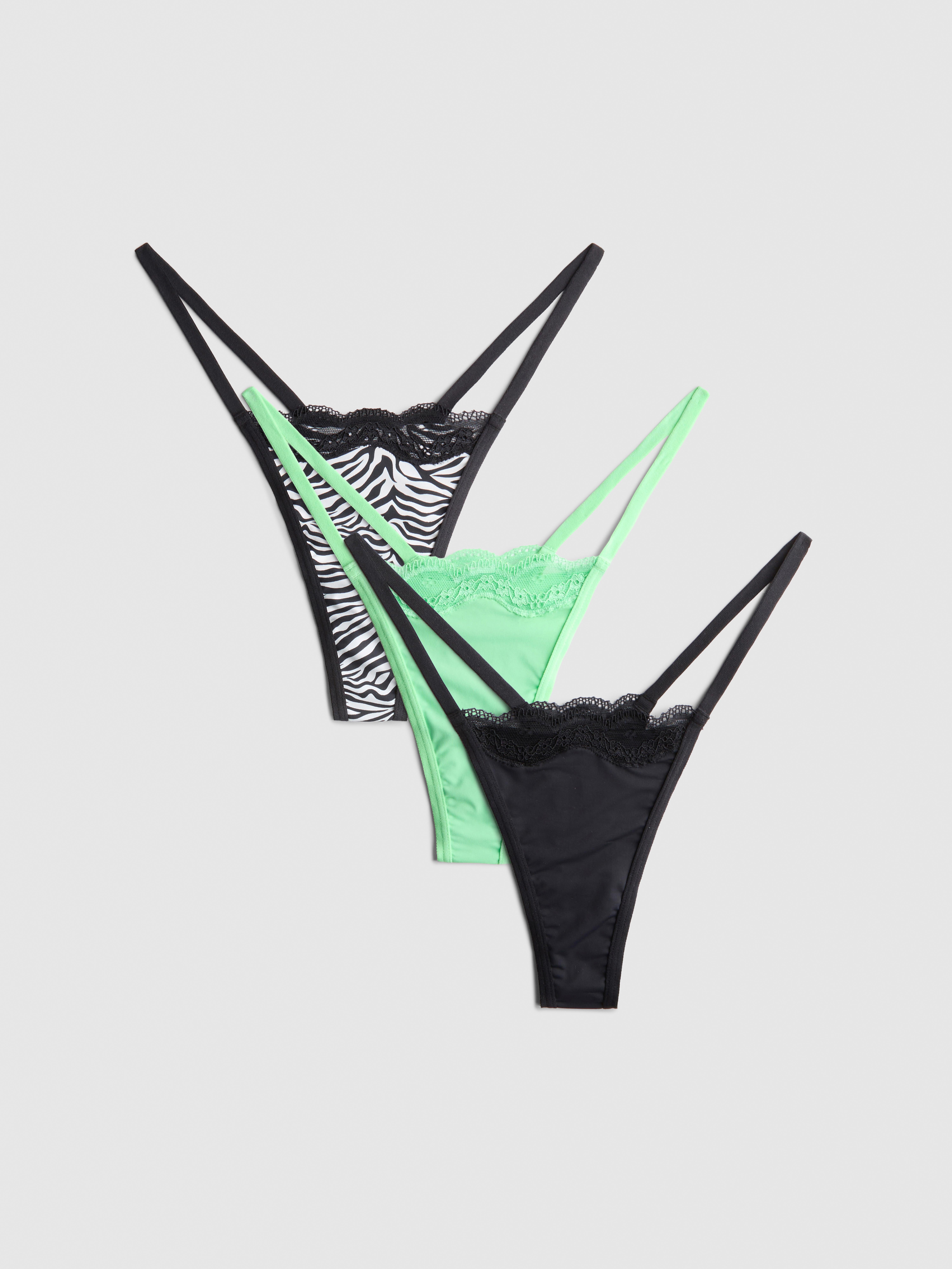 3pk Microfibre Lace Trim String Thongs