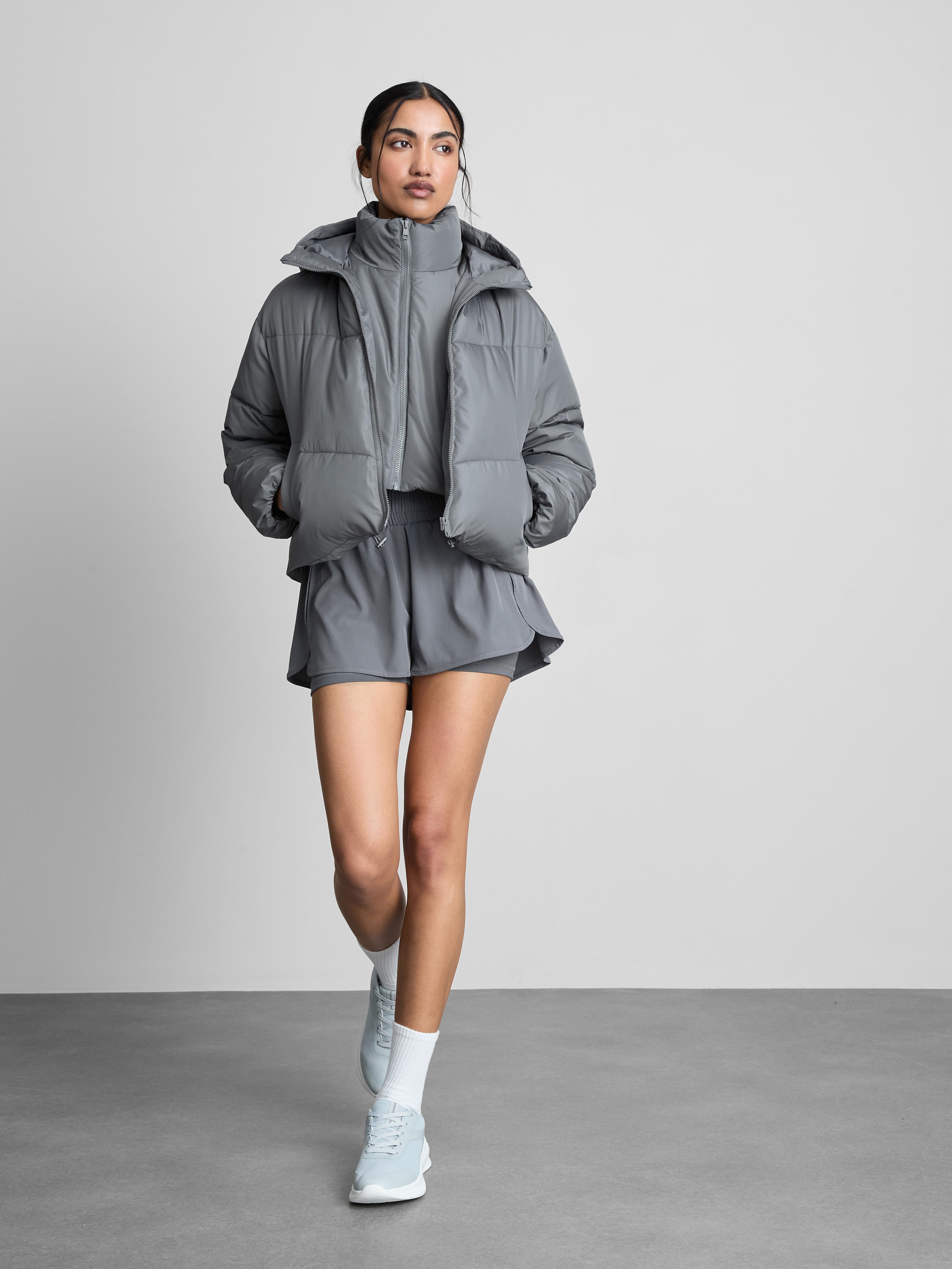 Women's Gray Double-Layered Puffer Jacket