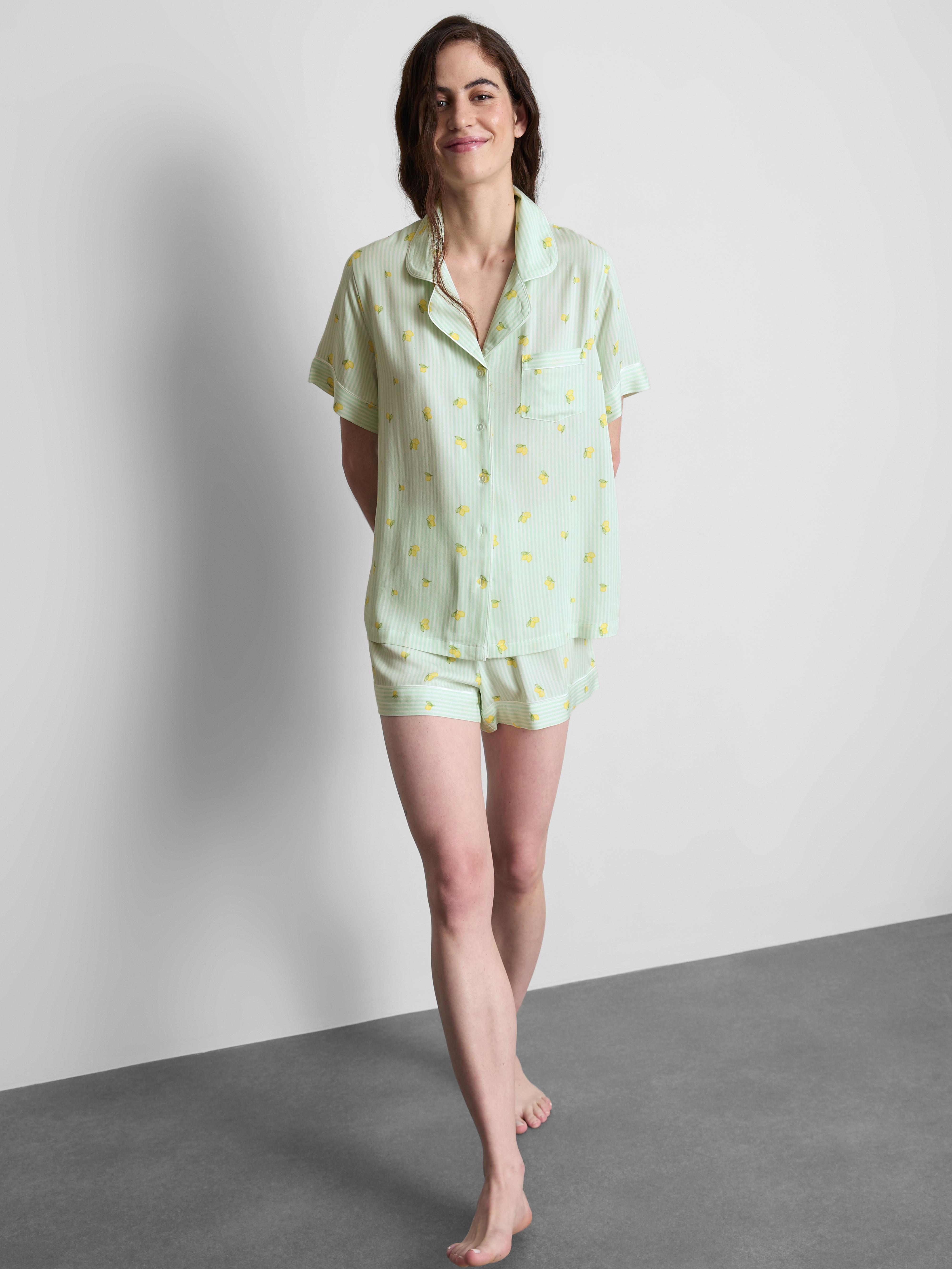 Women's Aqua Printed Short Boyfriend Pajamas