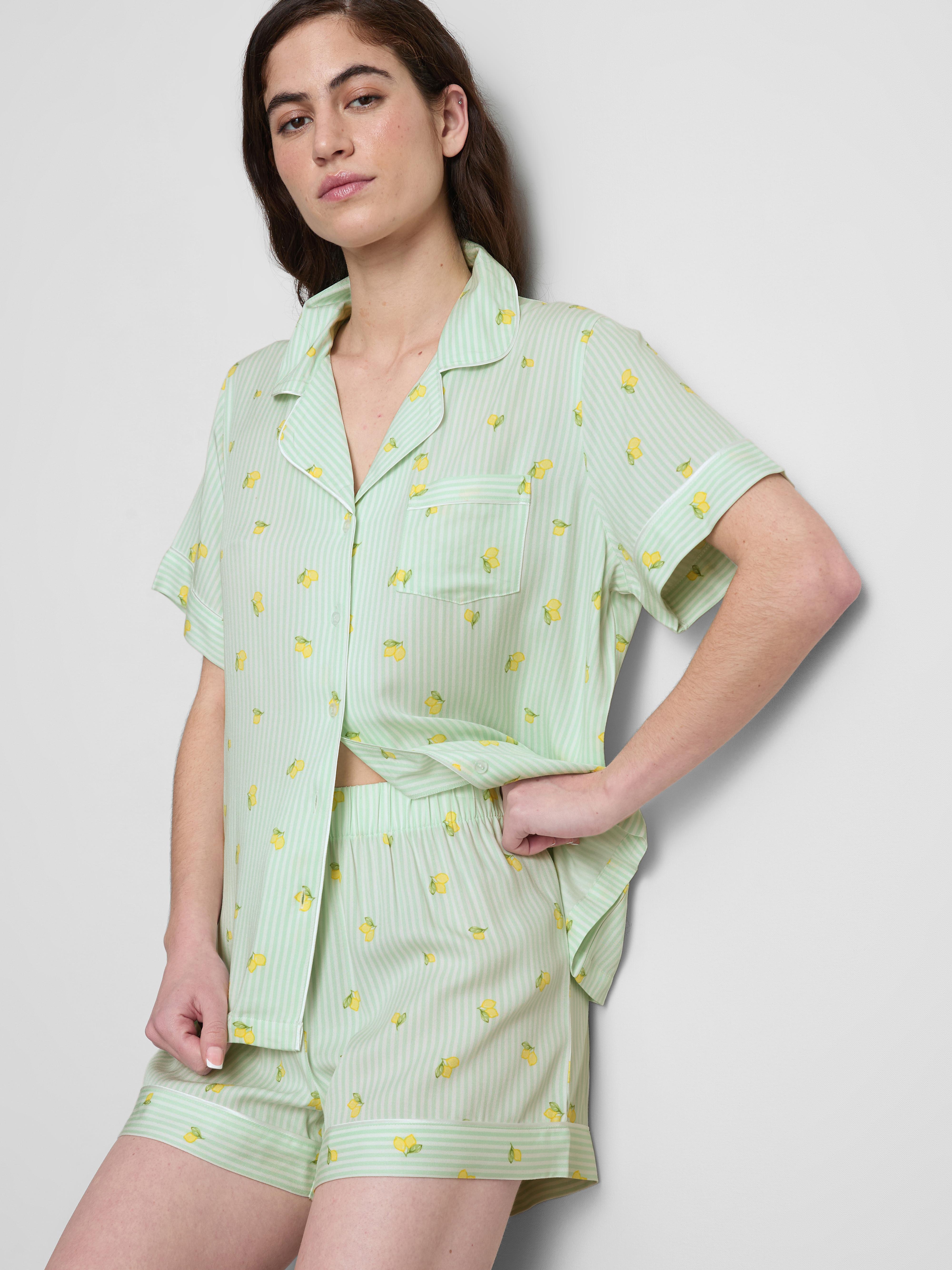 Women's Aqua Printed Short Boyfriend Pajamas