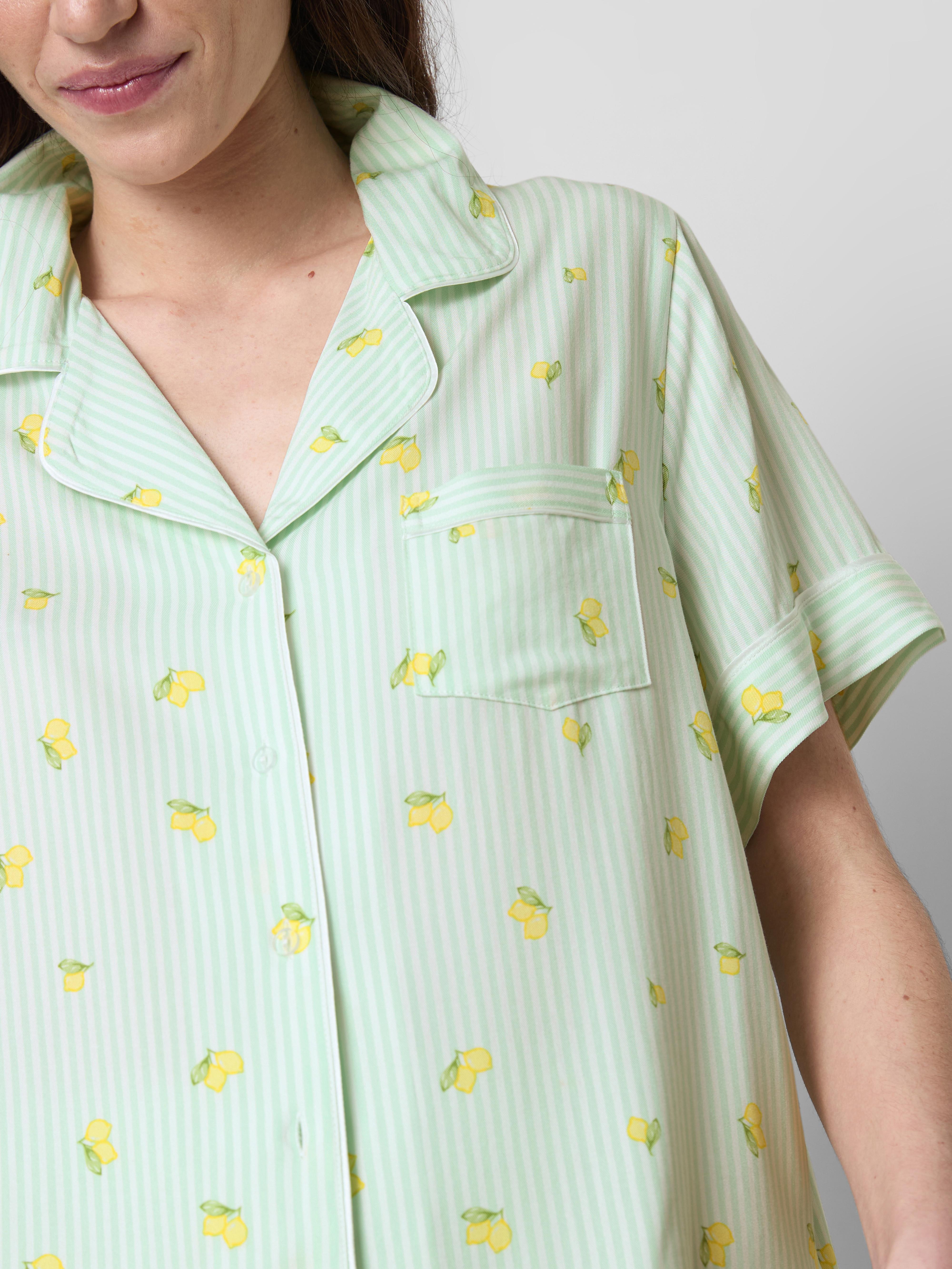 Women's Aqua Printed Short Boyfriend Pajamas