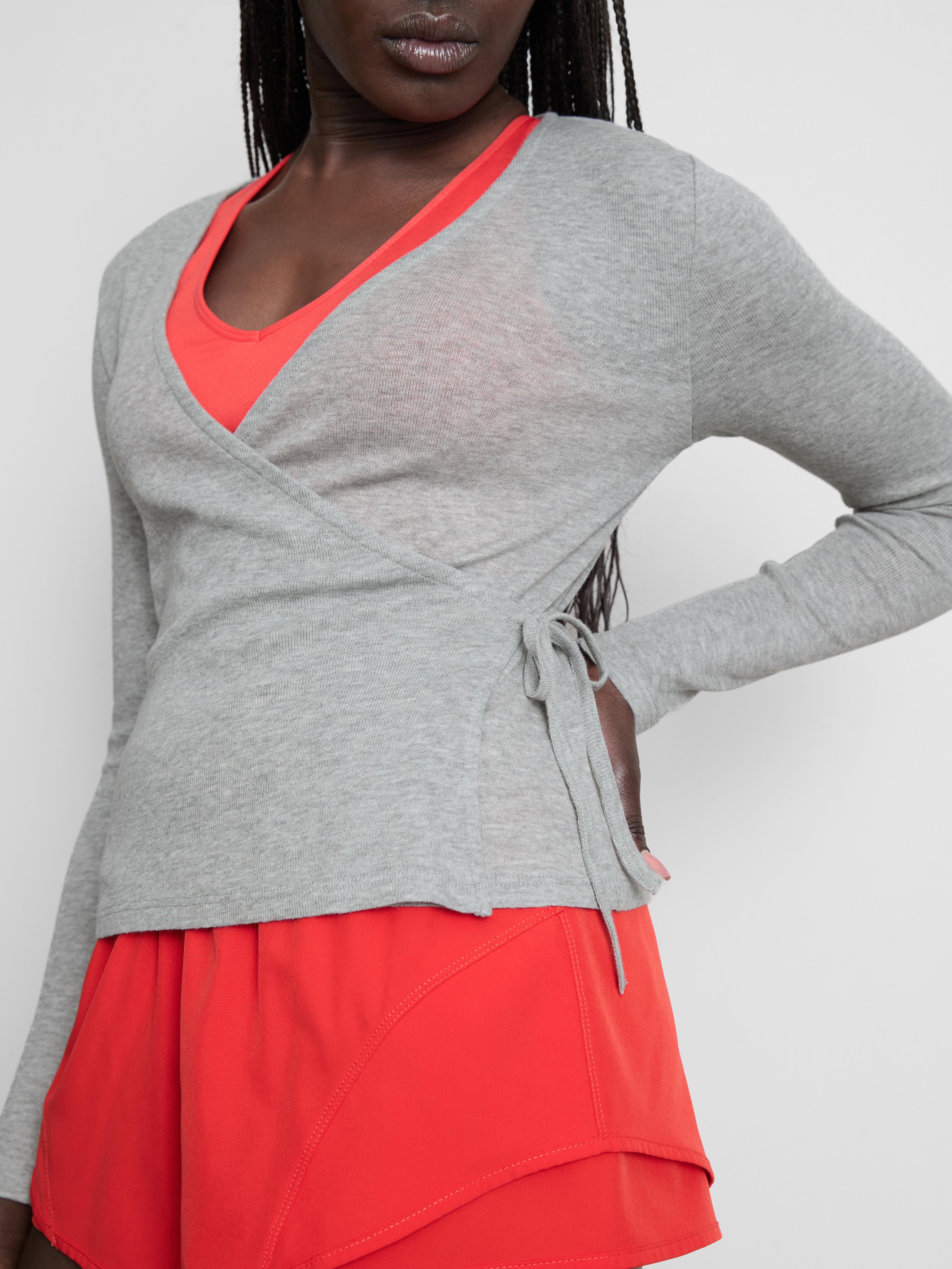 Women's Gray Heather Rita Ora Cotton-Blend Wrap Cardigan