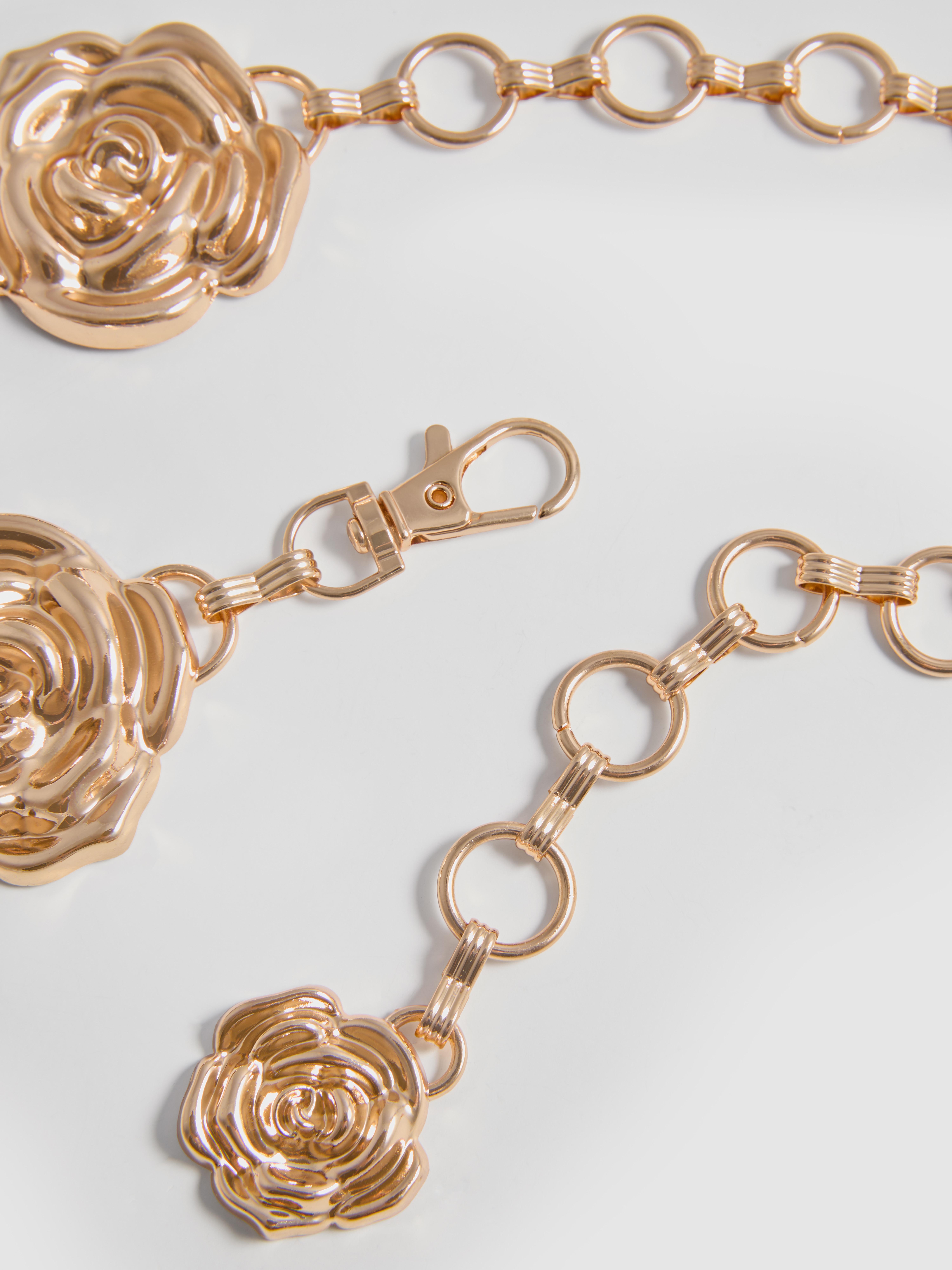 Women's Gold Metal Flower Chain Belt