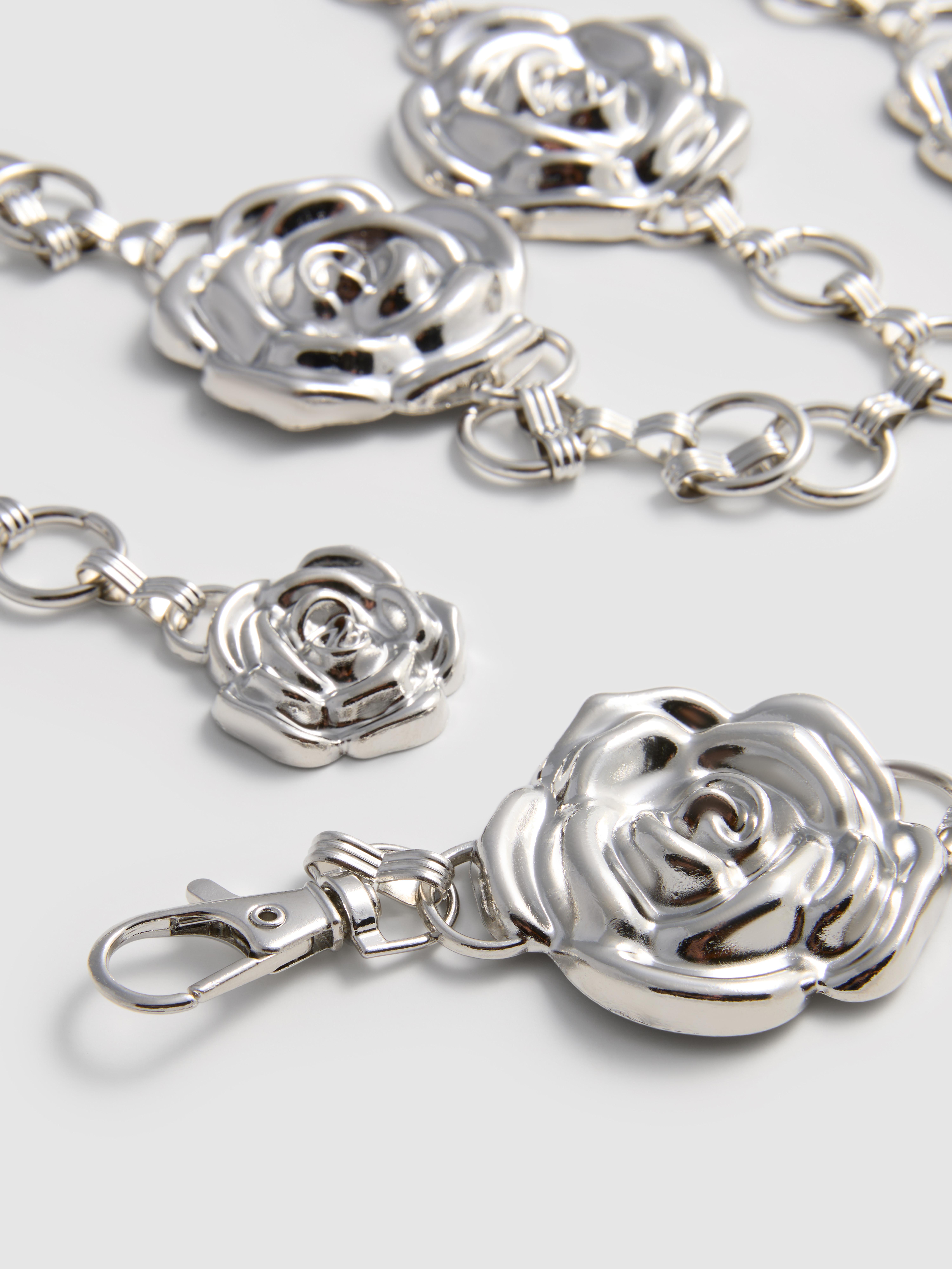 Women's Silver Metal Flower Chain Belt