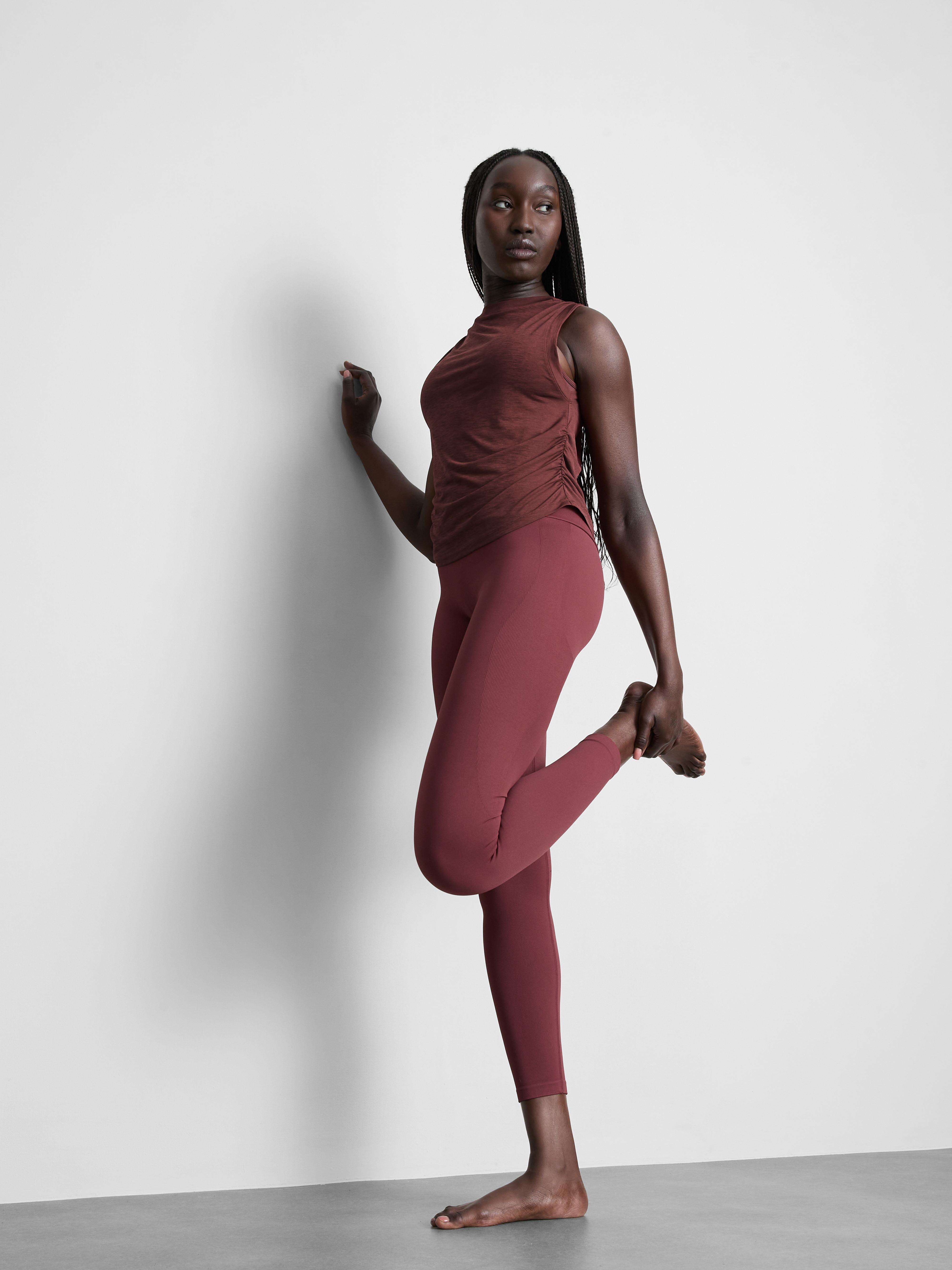 Women's Burgundy Rita Ora Active Ruched-Seam Tank Top