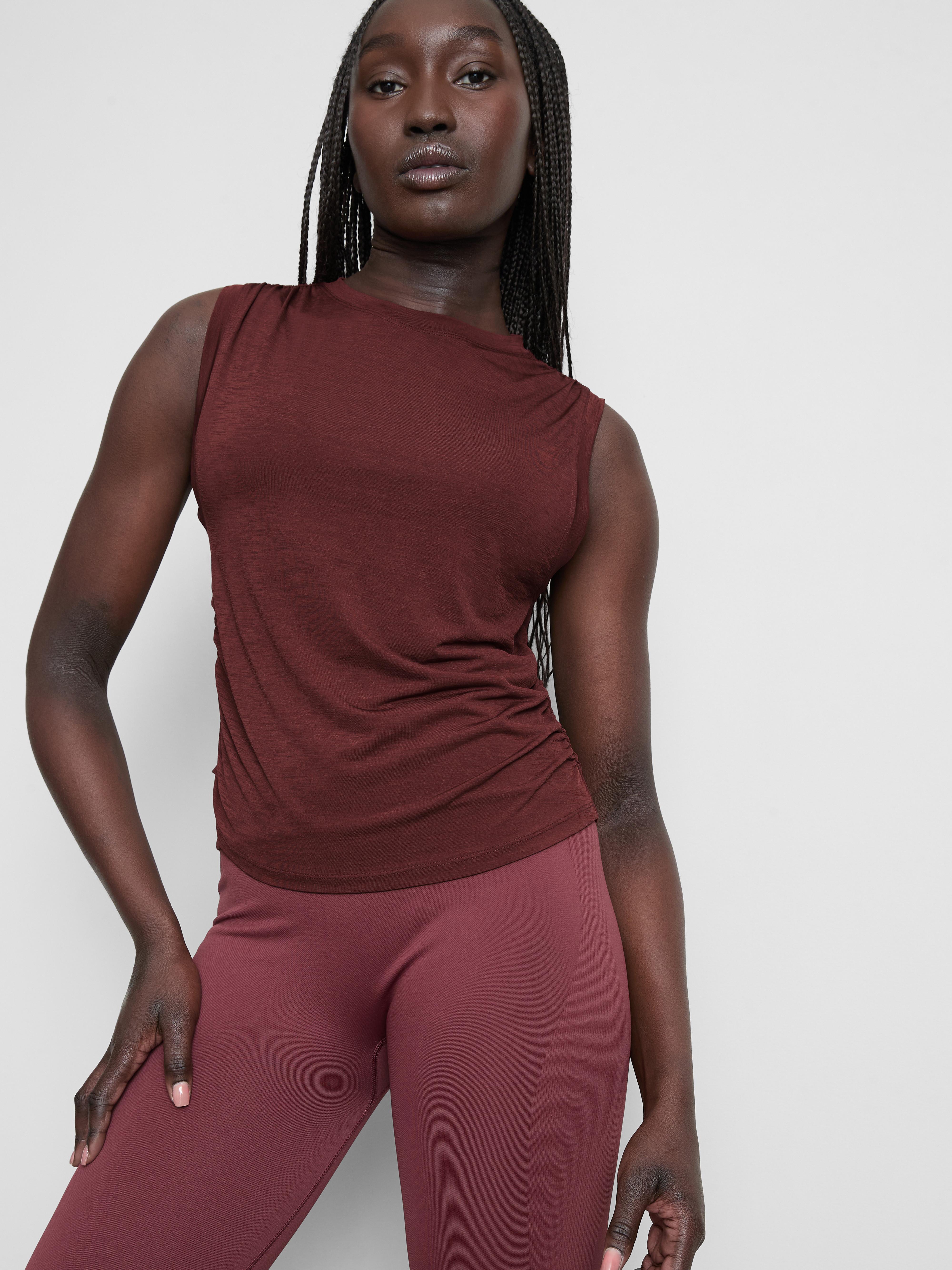 Women's Burgundy Rita Ora Active Ruched-Seam Tank Top