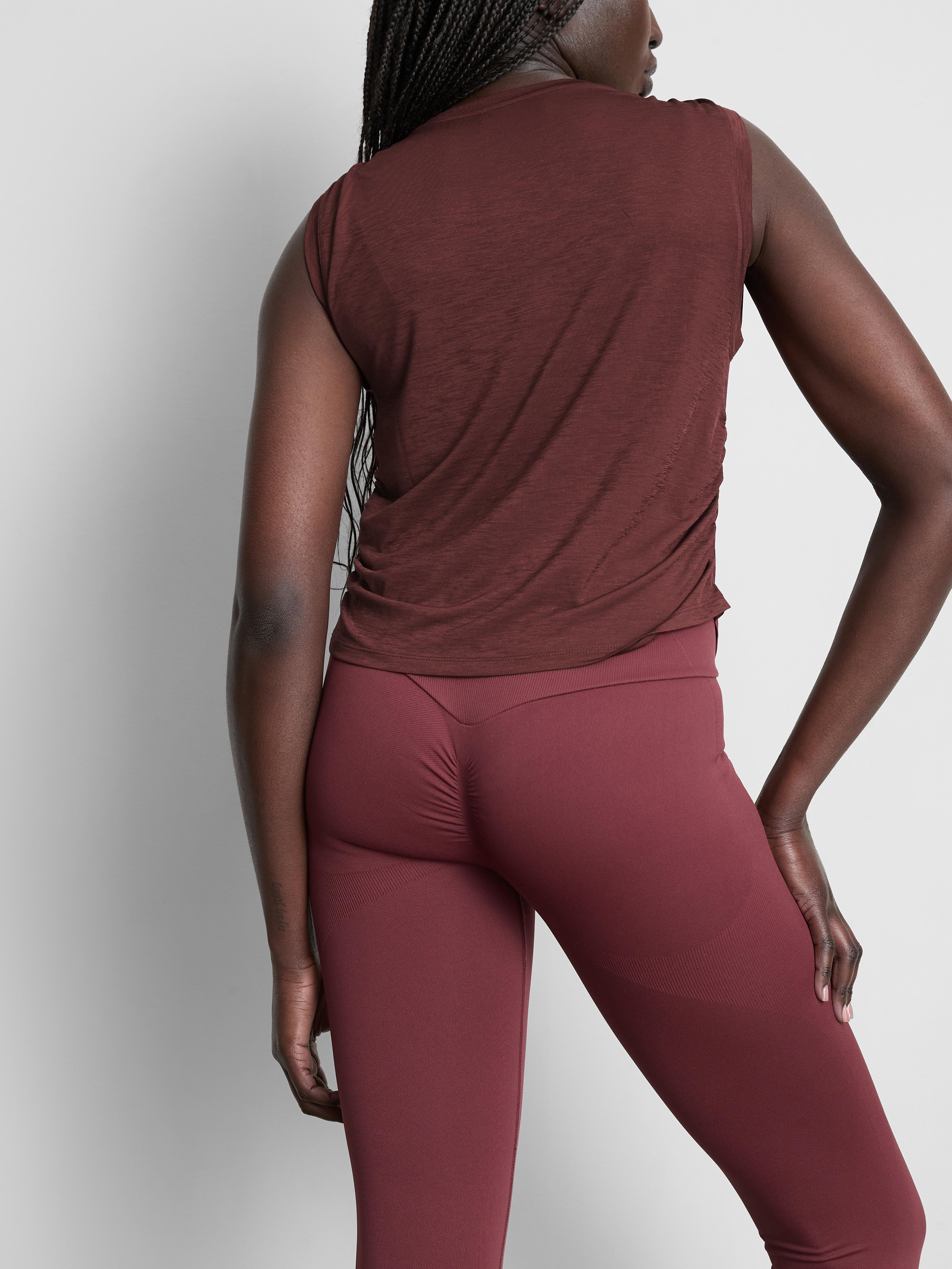 Women's Burgundy Rita Ora Active Ruched-Seam Tank Top