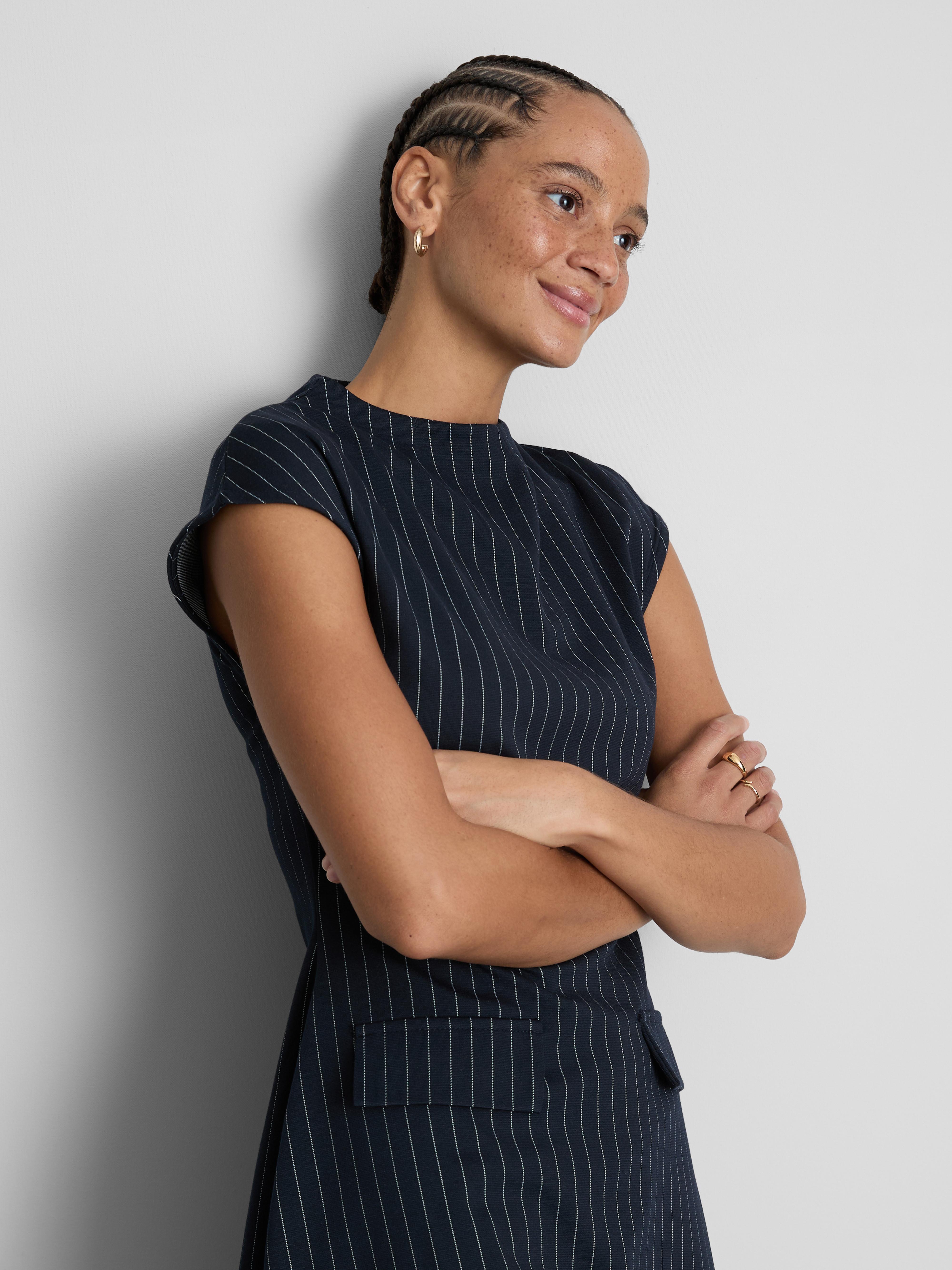 Mini-jurk met ronde hals en krijtstreep