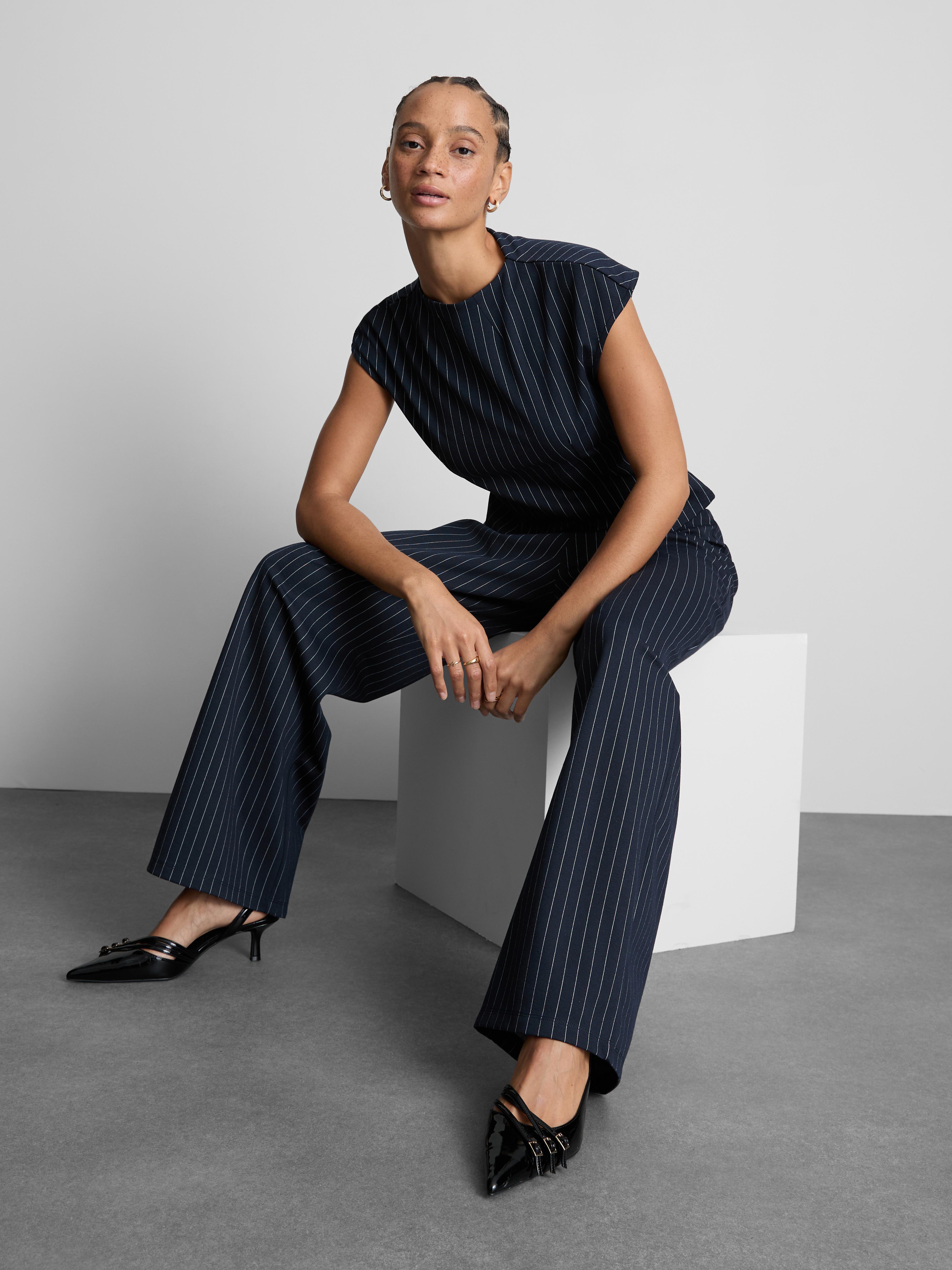 Pinstripe Straight Leg Trousers