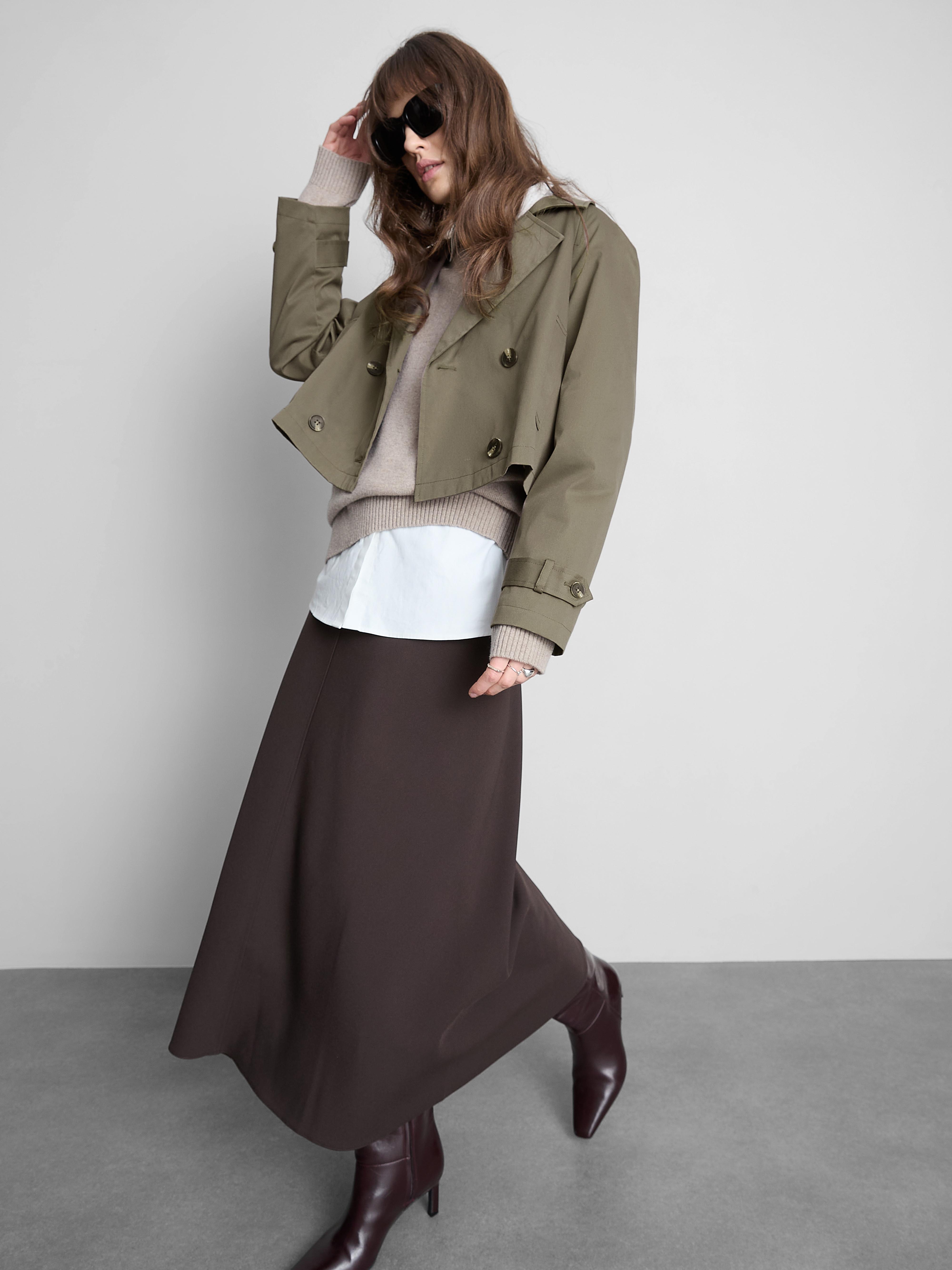 Women's Mocha Double-Breasted Boxy Rain Jacket