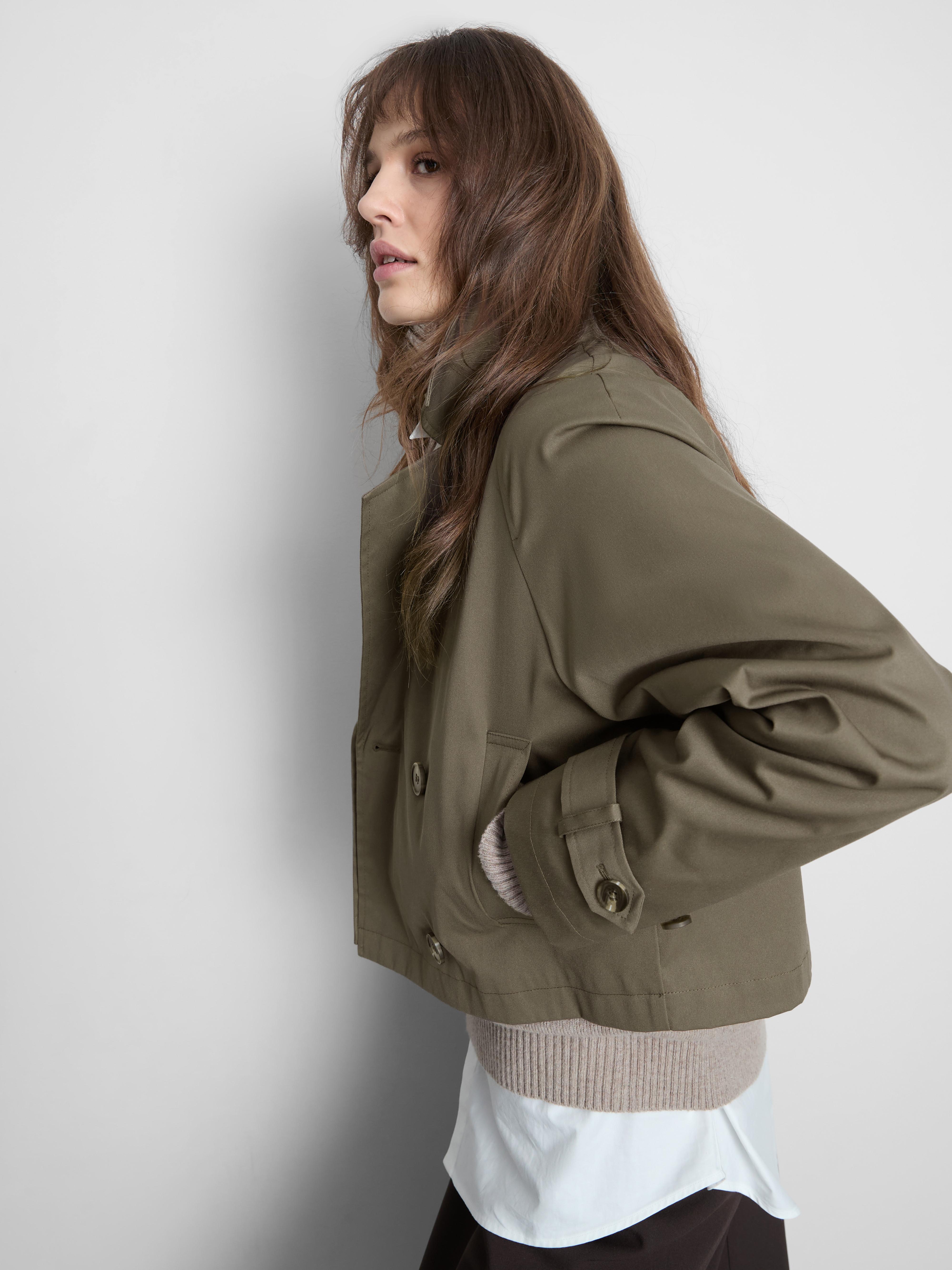 Women's Mocha Double-Breasted Boxy Rain Jacket