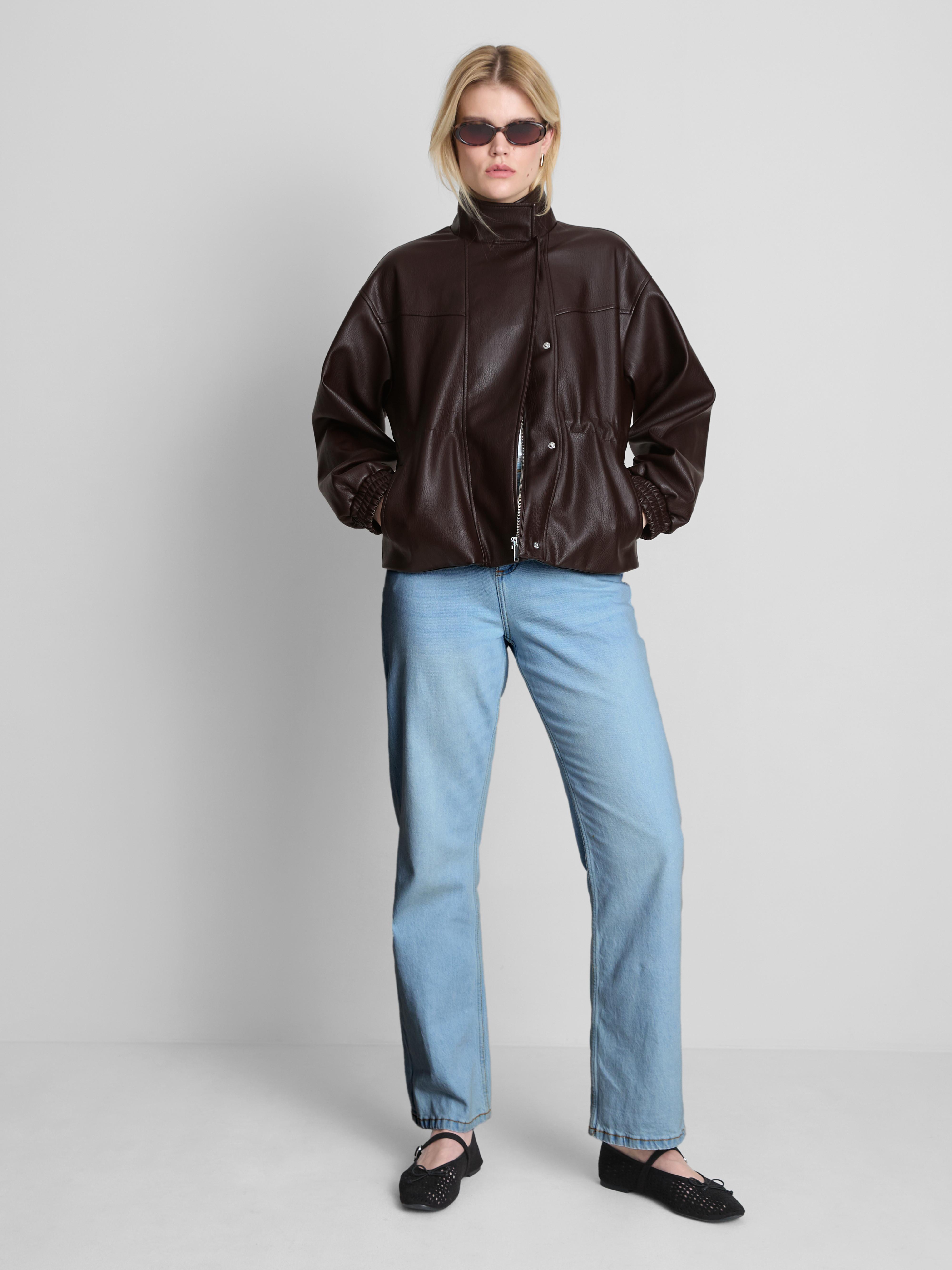 High Neck Faux Leather Utility Jacket