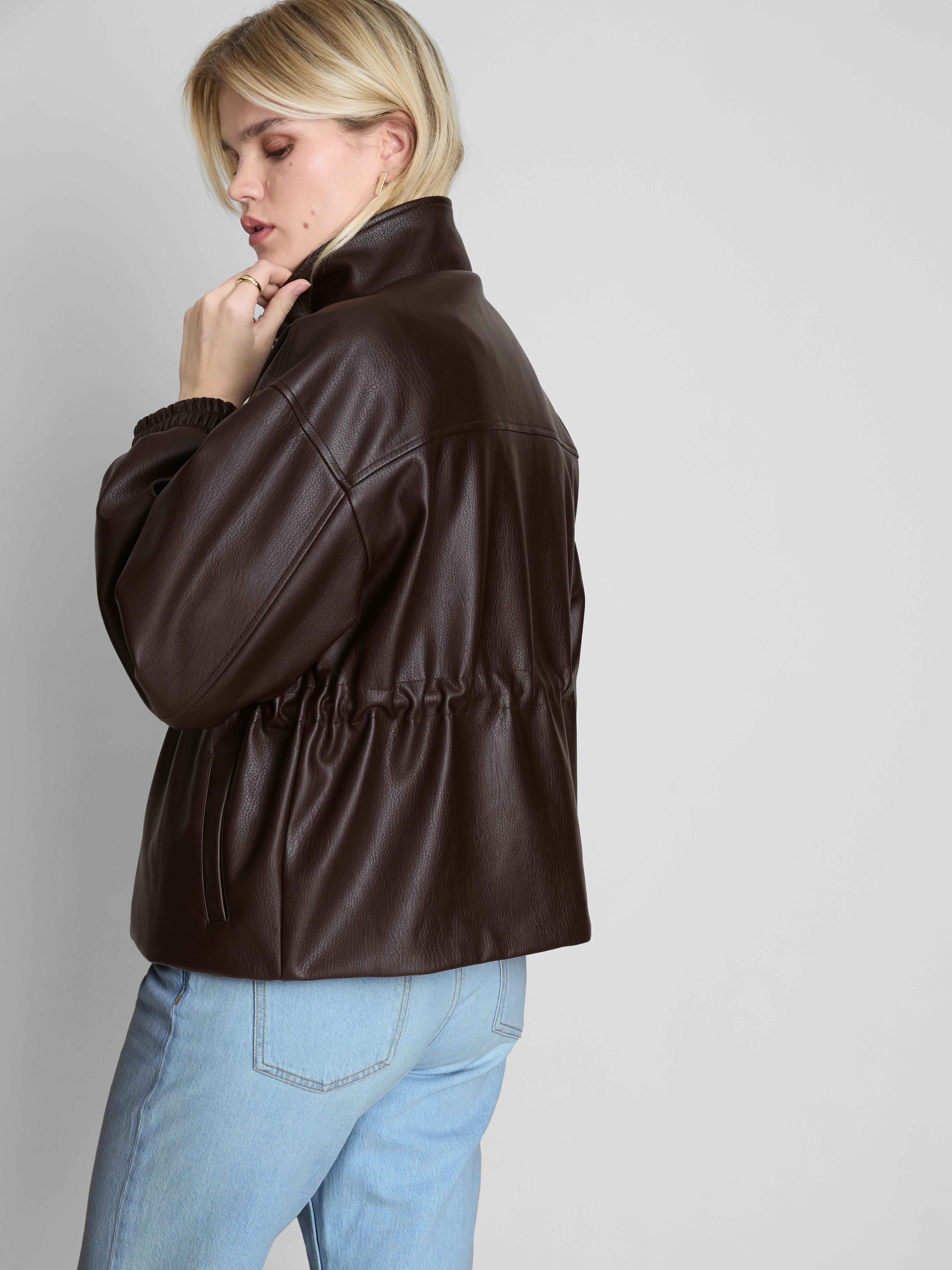 High Neck Faux Leather Utility Jacket
