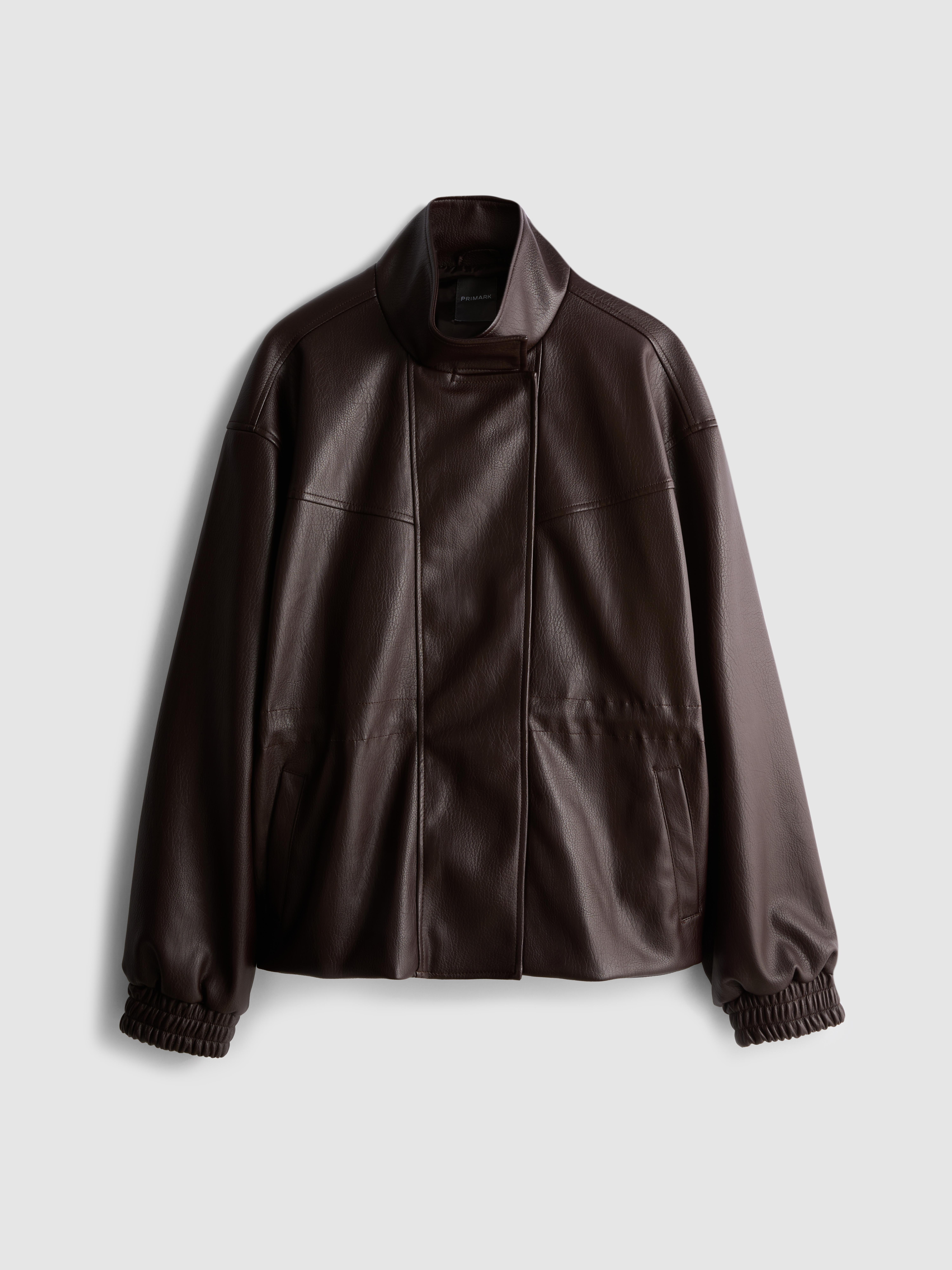 High Neck Faux Leather Utility Jacket