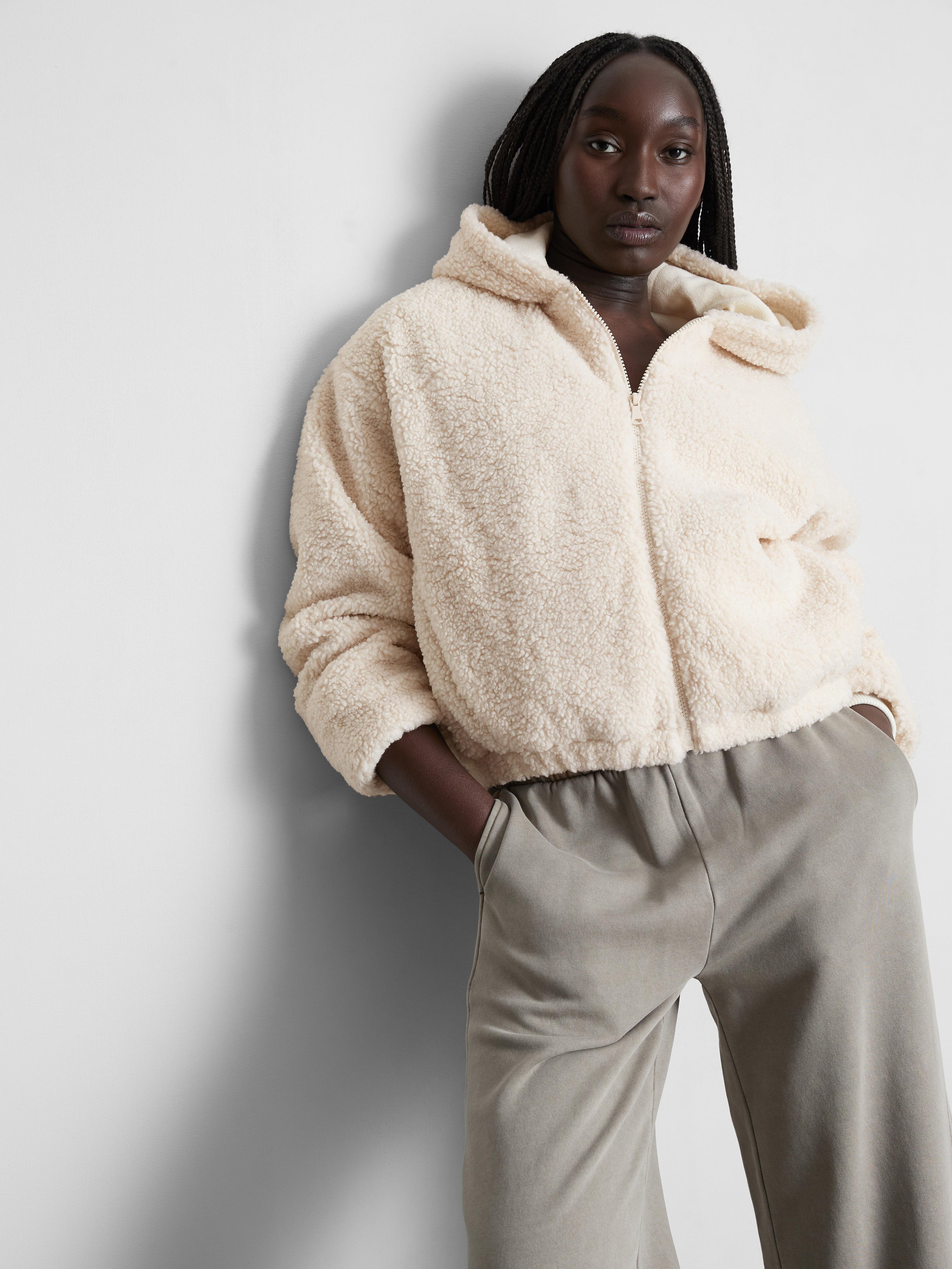 Women's Ivory Rita Ora Cozy Borg Hooded Jacket