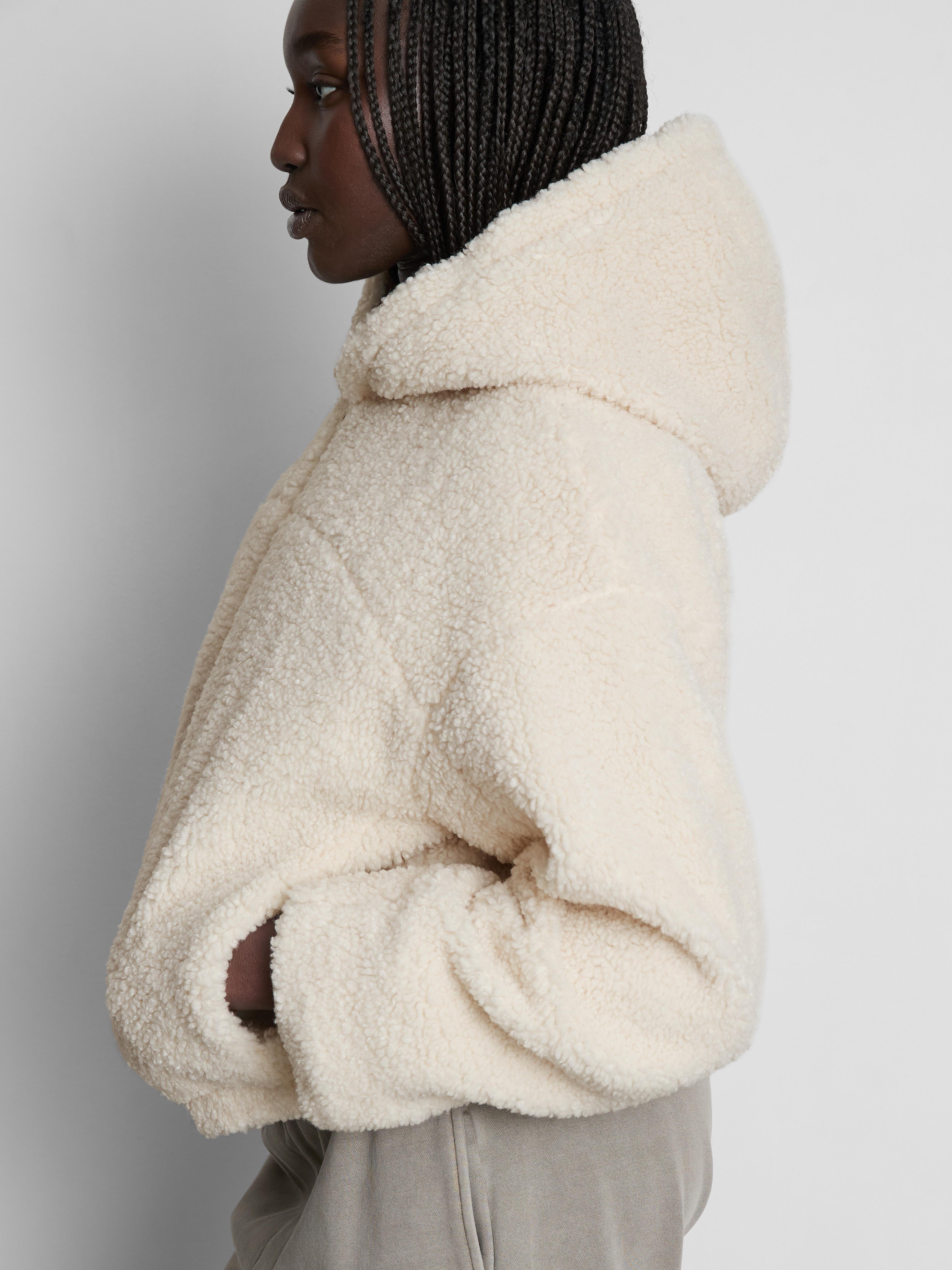 Women's Ivory Rita Ora Cozy Borg Hooded Jacket