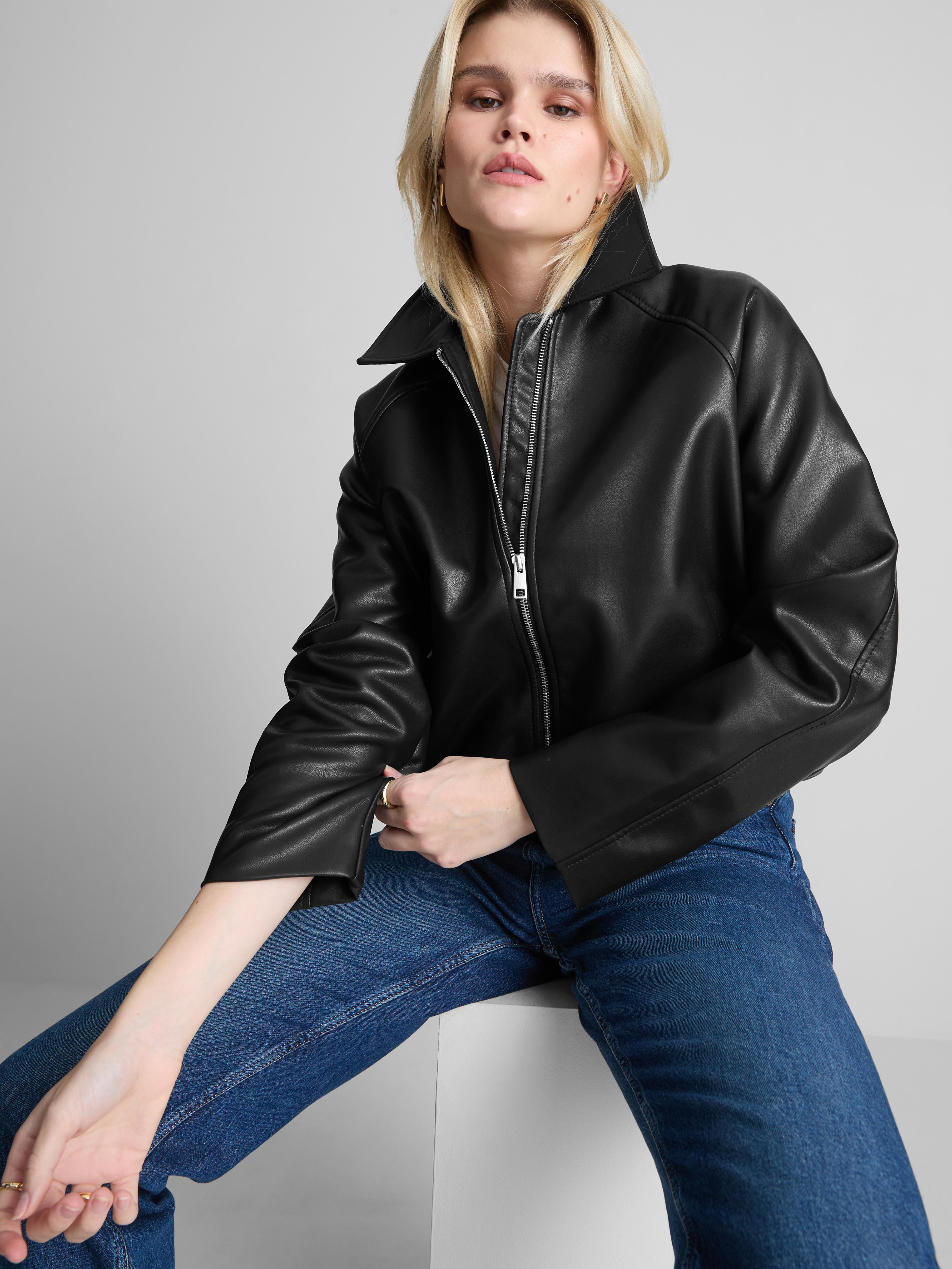 Relaxed Faux Leather Bomber Jacket