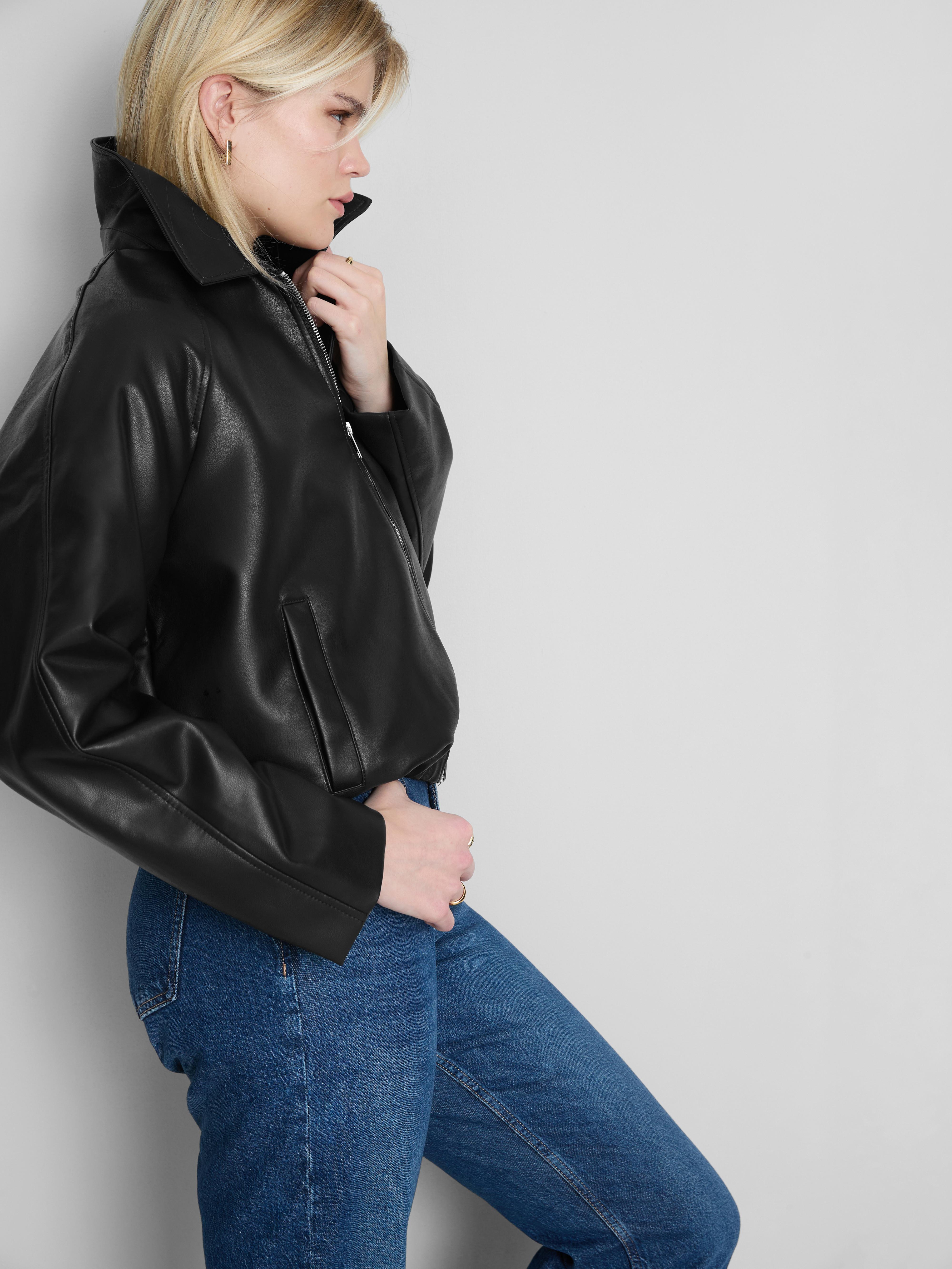 Relaxed Faux Leather Bomber Jacket