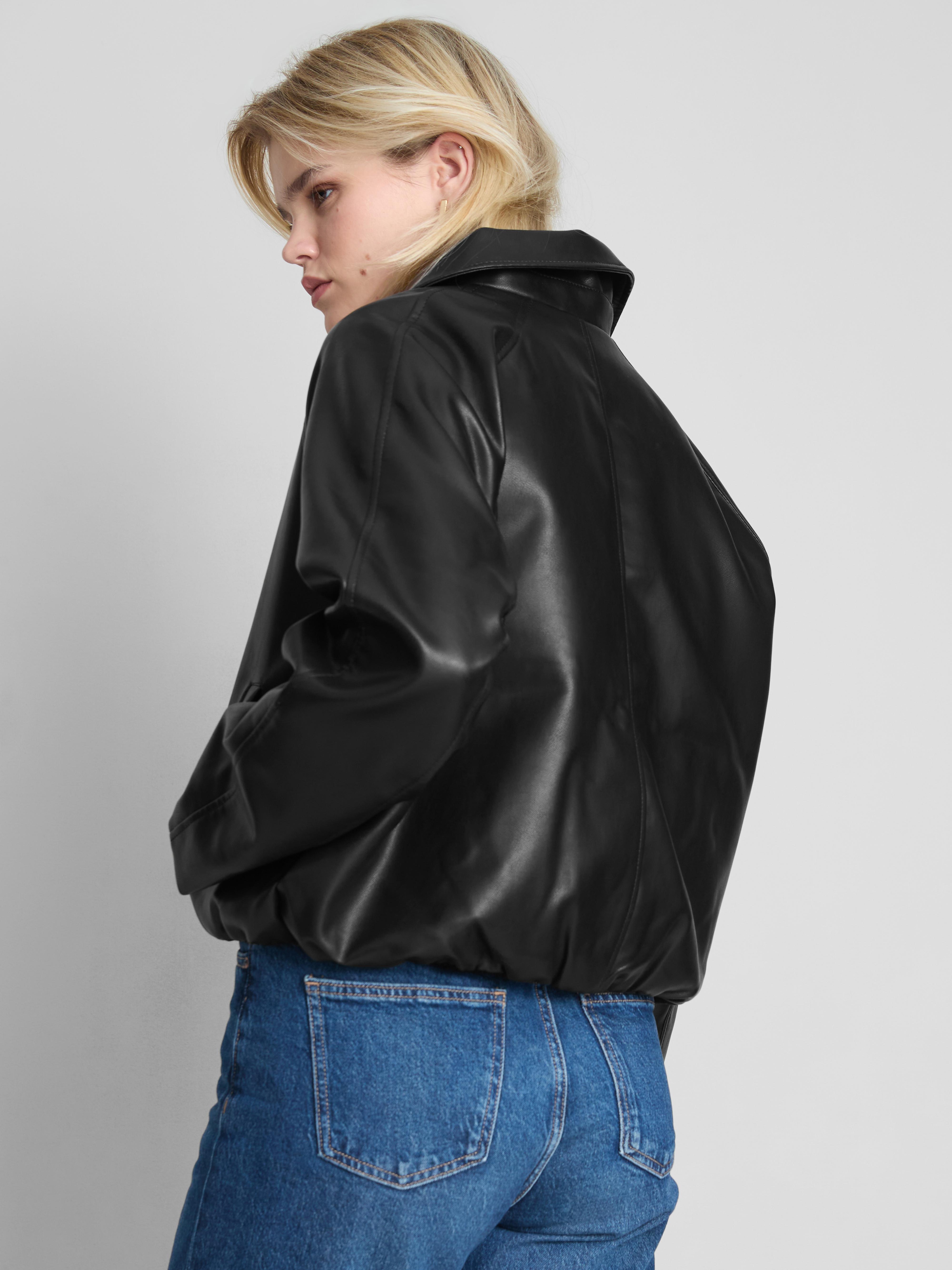 Relaxed Faux Leather Bomber Jacket