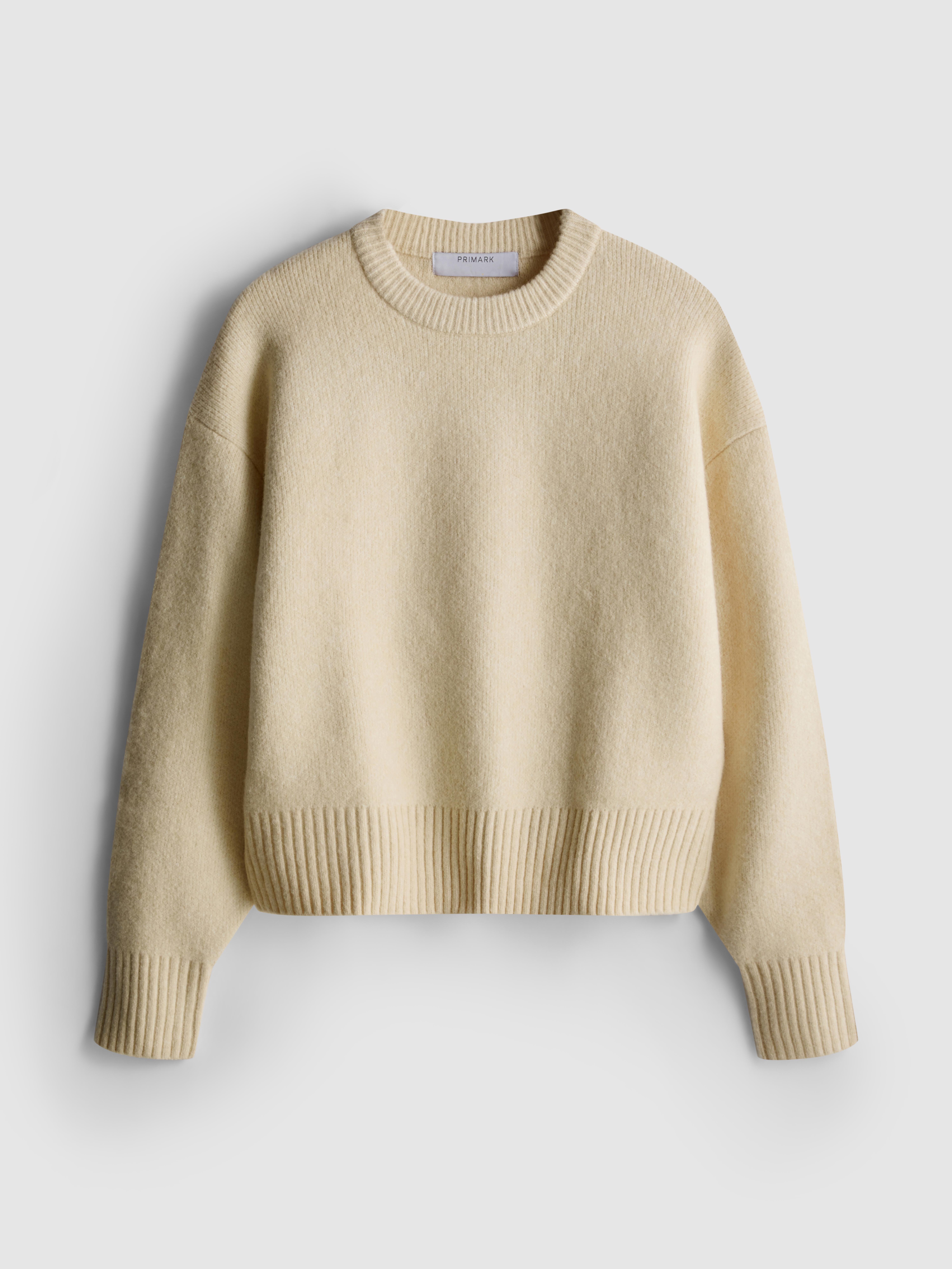 Women's Light Yellow Knitted Crewneck Sweatshirt