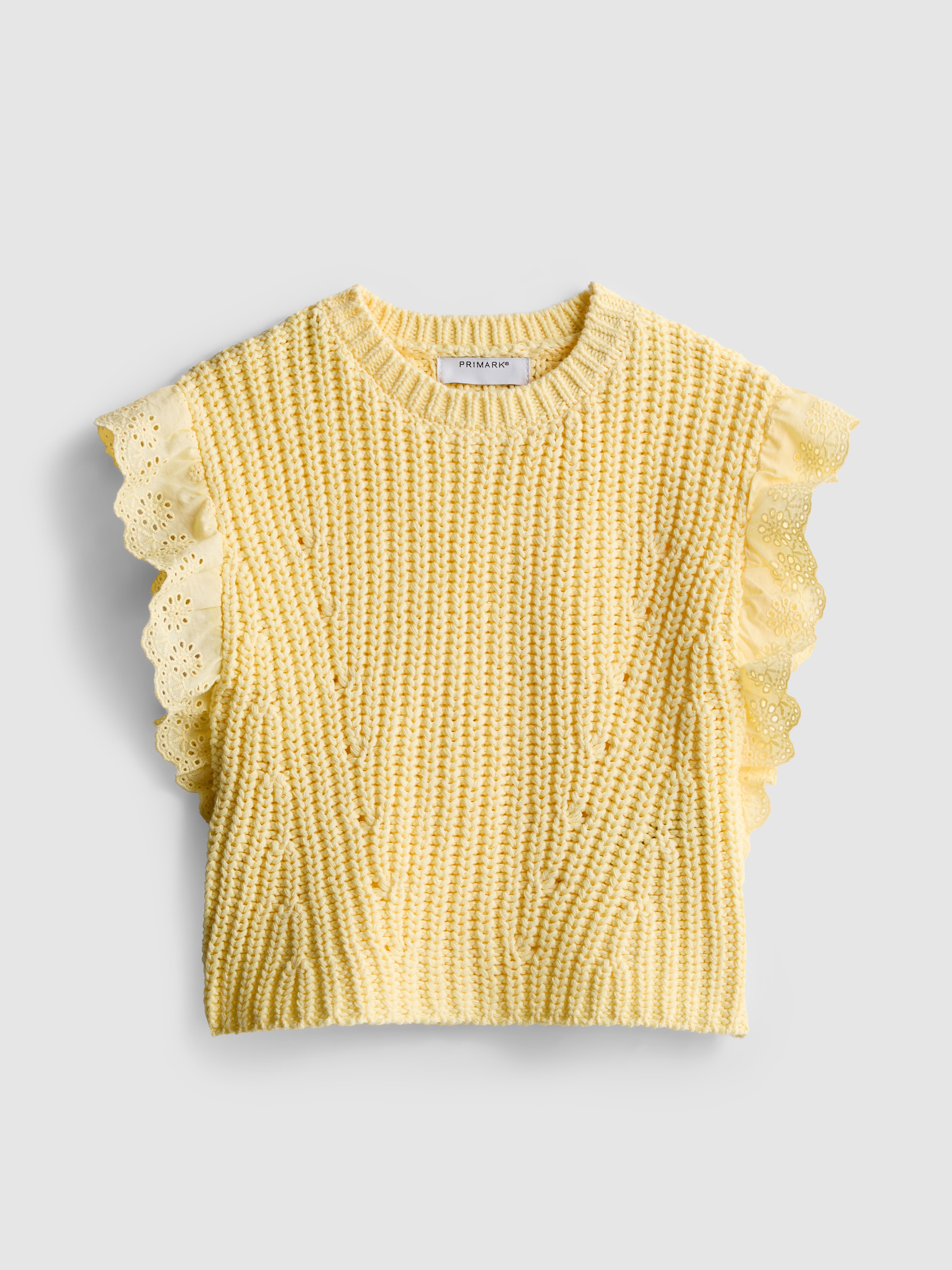 Girls Light Yellow 1.5-8yrs | Ruffle Broderie Anglaise Knit Tan